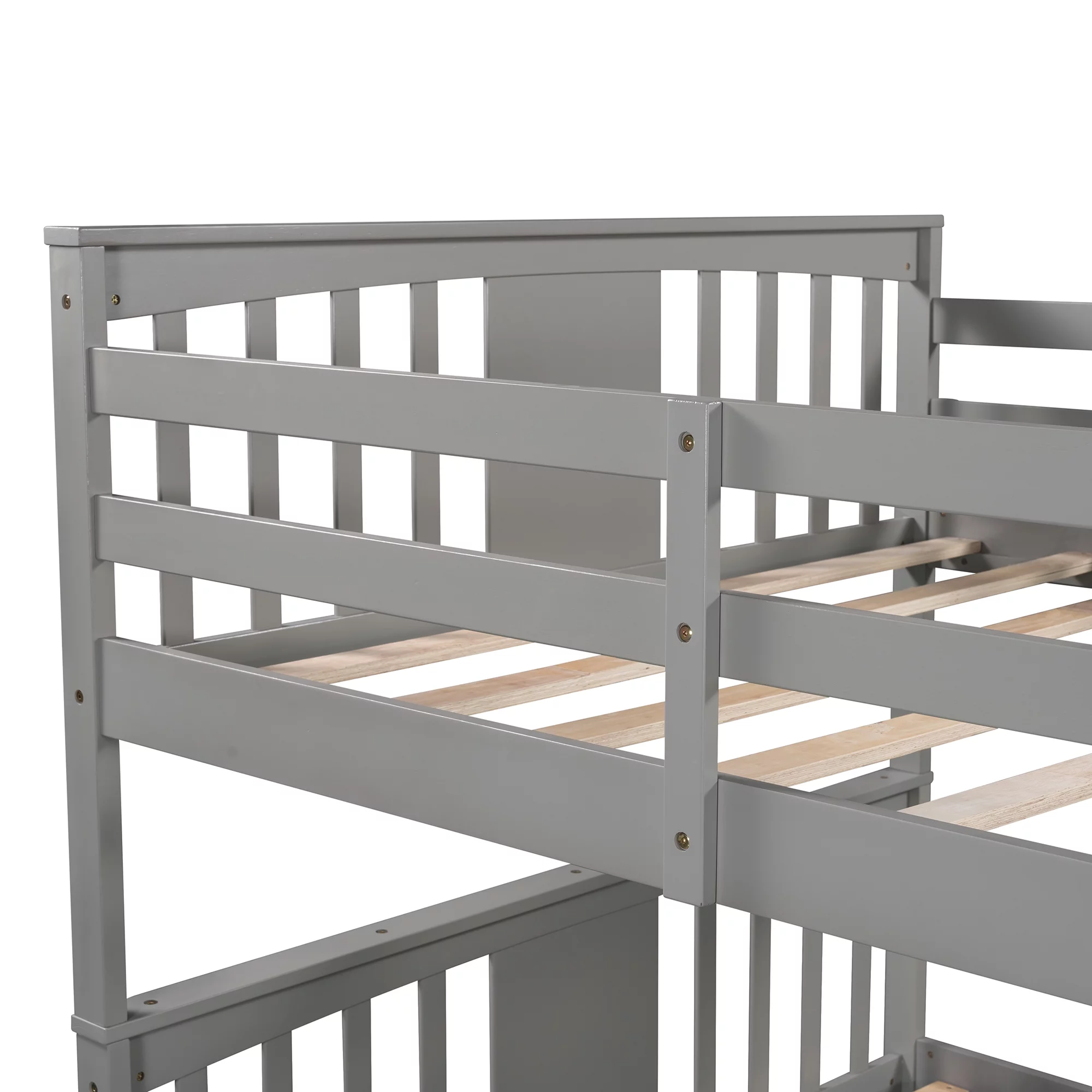 Full-Over-Full Bunk Bed with Ladder and Guard Rail, Pine Wood Frame for Kids, Teens, Boys and Girls, No Box Spring Needed