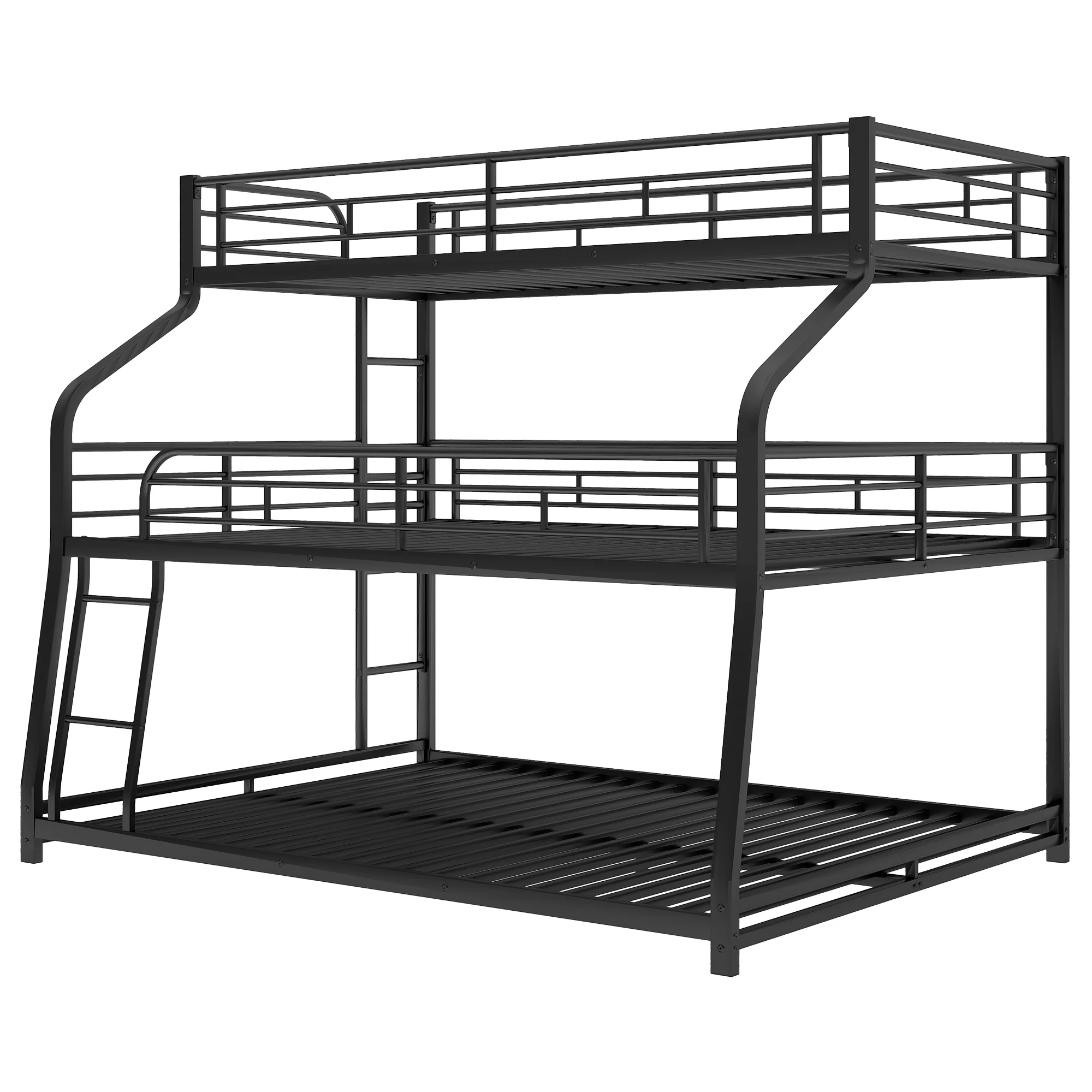 Euroco Metal Triple Bunk Bed, Twin-XL over Full-XL over Queen Size for Kids and Adults, Black