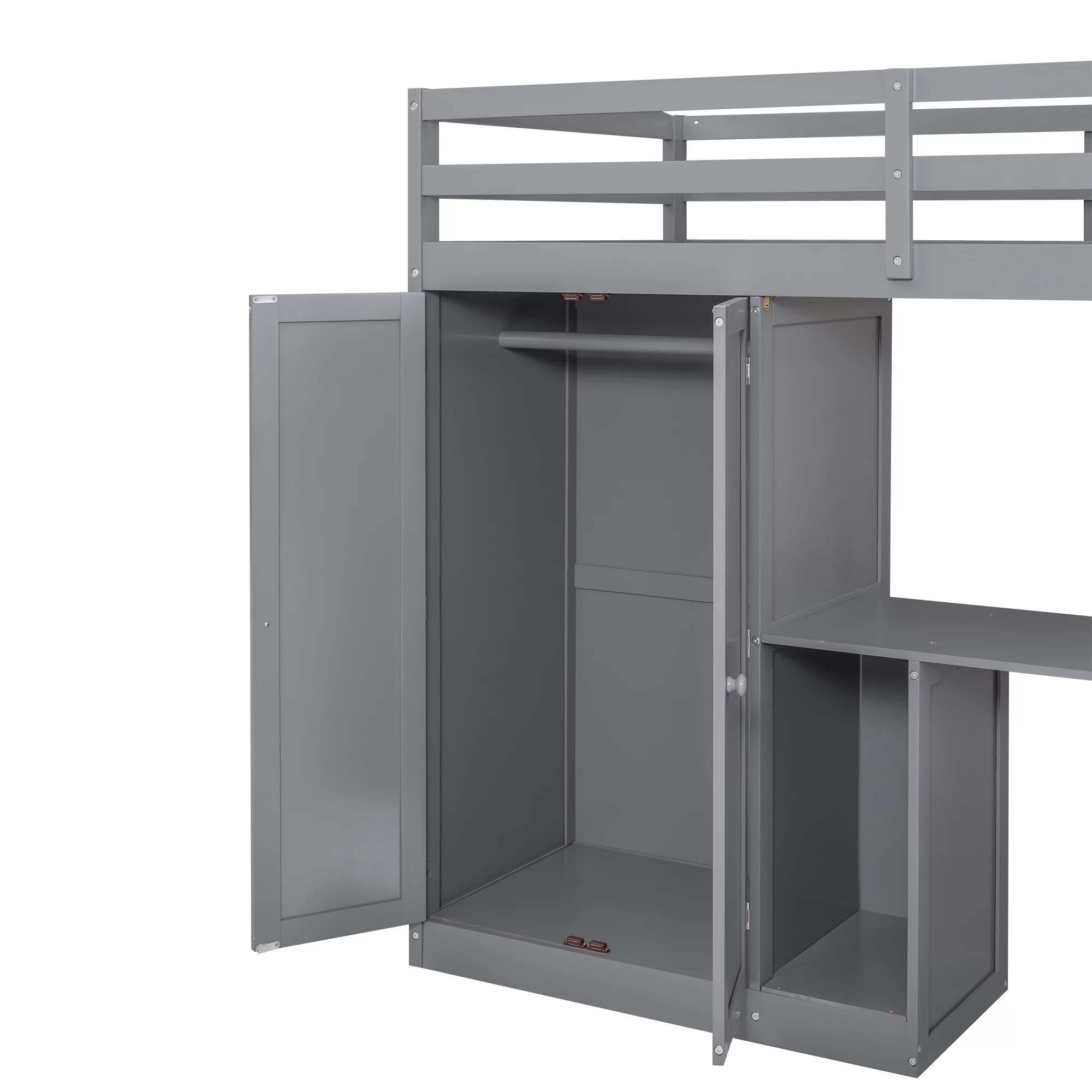 CoSoTower Twin Size Loft Bed With Wardrobe And Staircase, Desk And Storage Drawers And Cabinet In 1, Gray