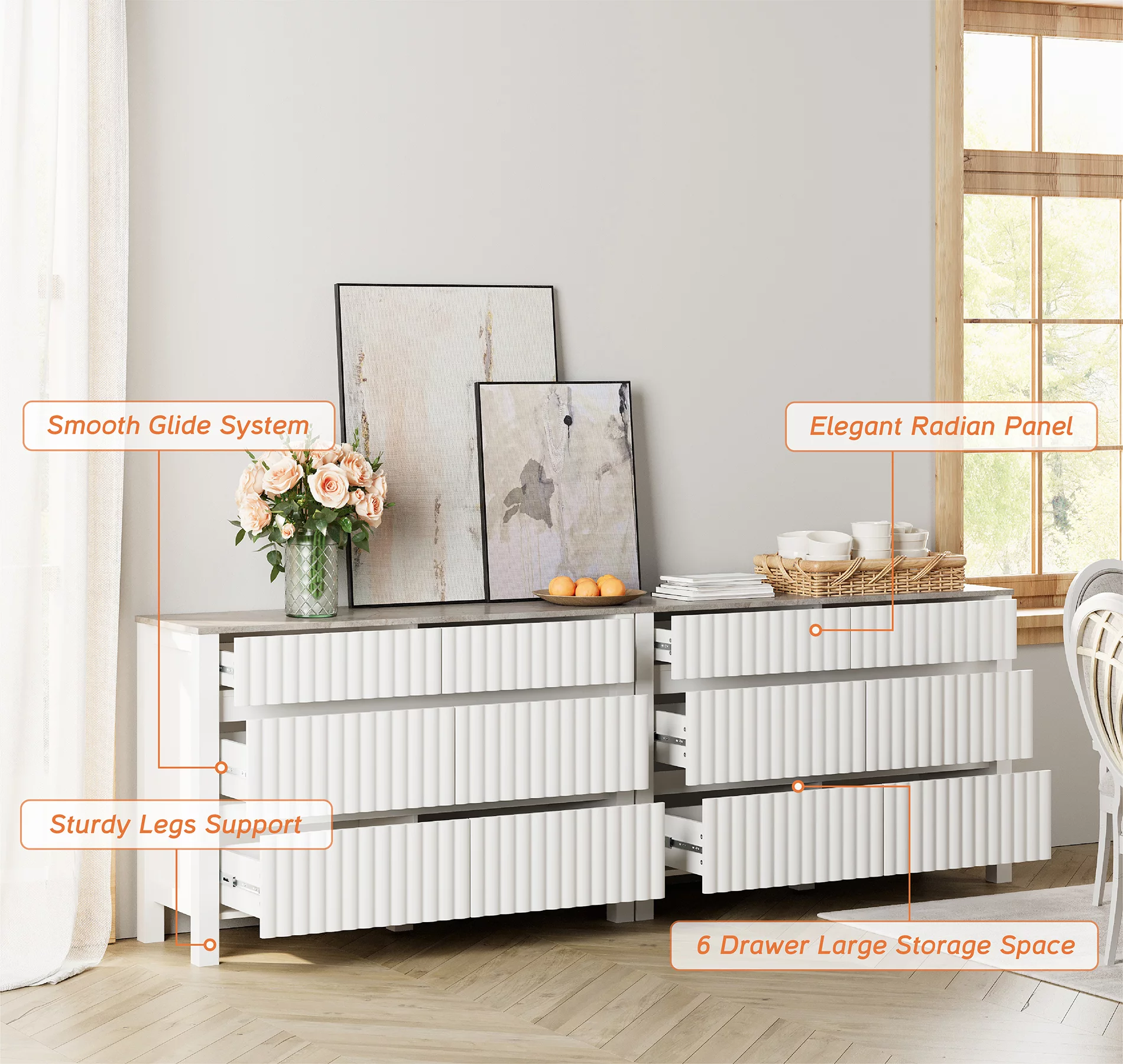 WAMPAT White Dresser for Bedroom with 12 Drawers,Modern Chests & Dressers Storage Cabinet Organizer,Changing Table Dresser for Living Room,Nursery, Hallway