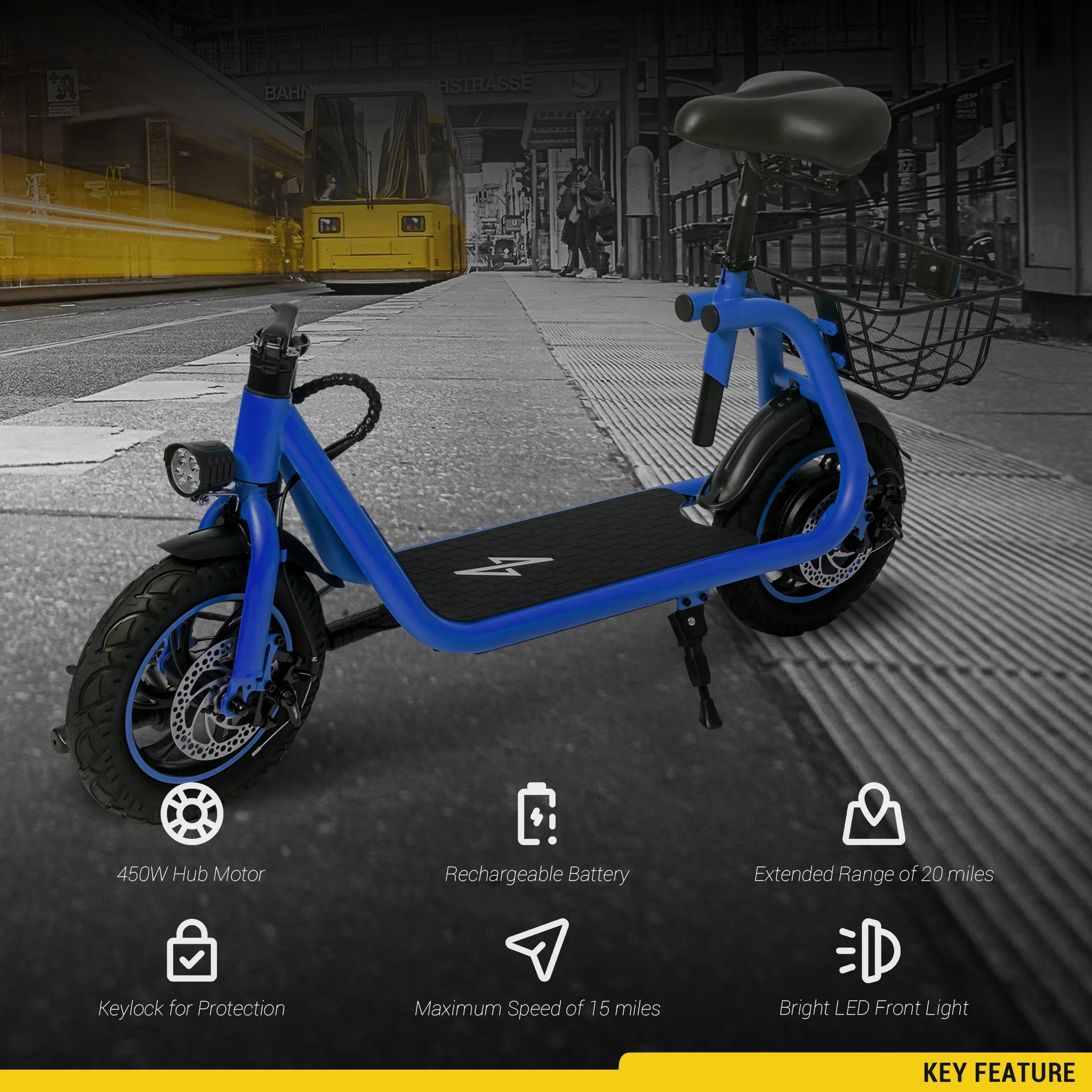 Phantomgogo Electric Scooter for Adults Foldable Scooter with Seat & Carry Basket E-Scooter with Brushless Motor 15MPH 265lbs Max Load E Mopeds for Adults Commuter