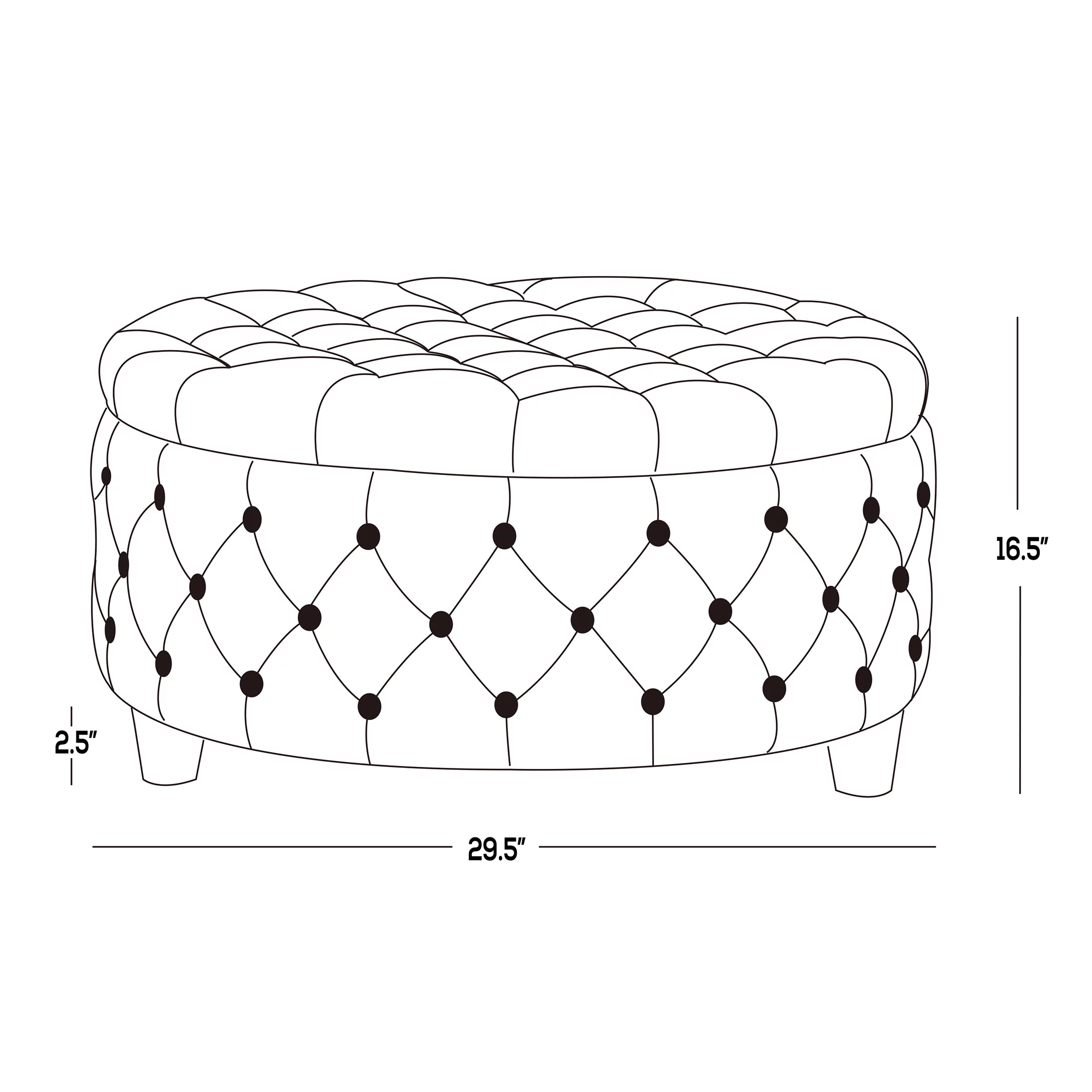 Wordford Round Velvet Tufted Storage Ottoman, Velvet Black