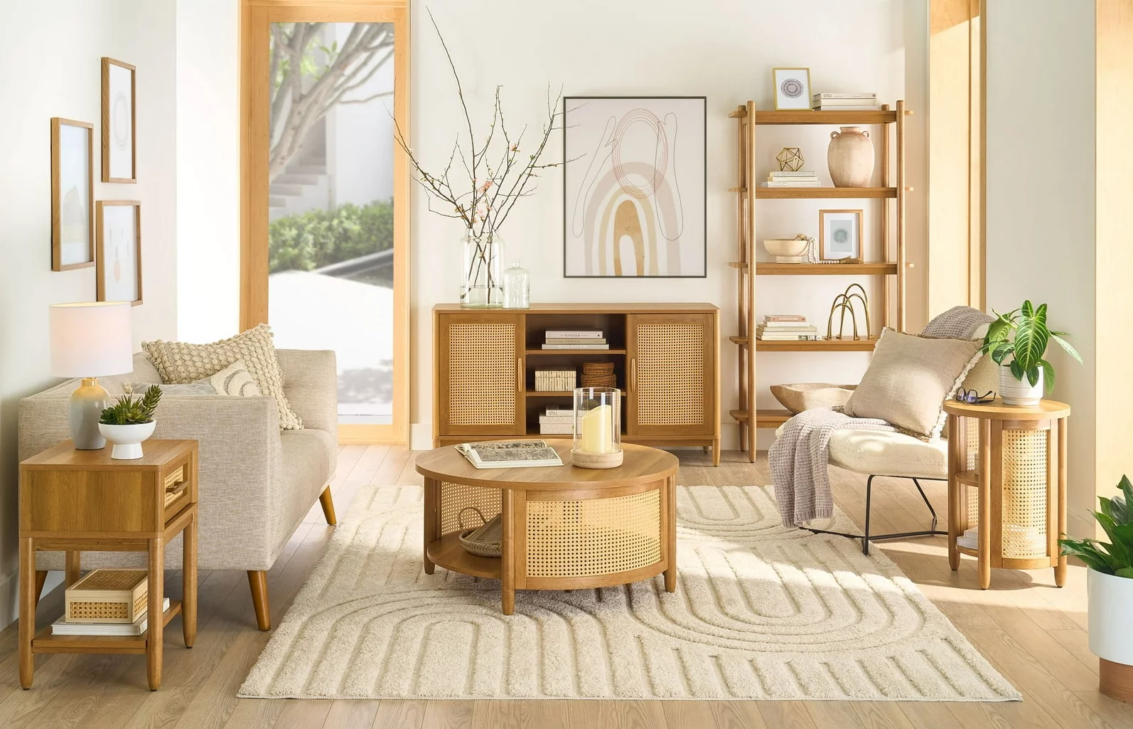 Better Homes & Gardens Springwood Caning Desk, Light Honey Finish