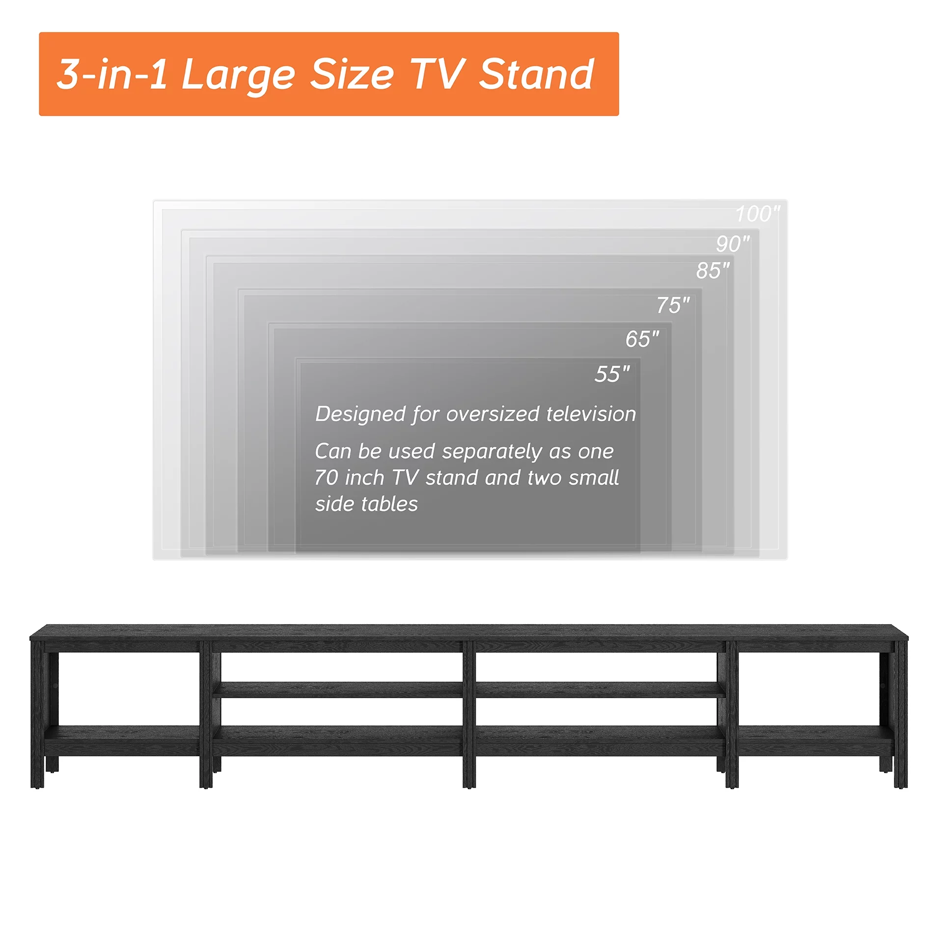 TV Stand for 100 inch TV Entertainment Center Wood TV Console Table for 85/80/90 inch TV with 8 Storages for Living Room Bedroom, Black
