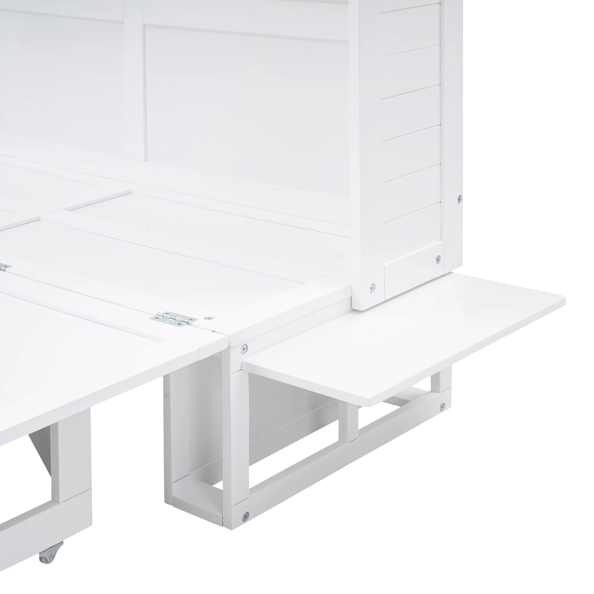 Euroco Queen Size Murphy Bed with Bookcase, Shelf and Drawer, Convertible into a Cabinet with Bookcase for Living Room, Space-Saving & Easy Open and Close, White