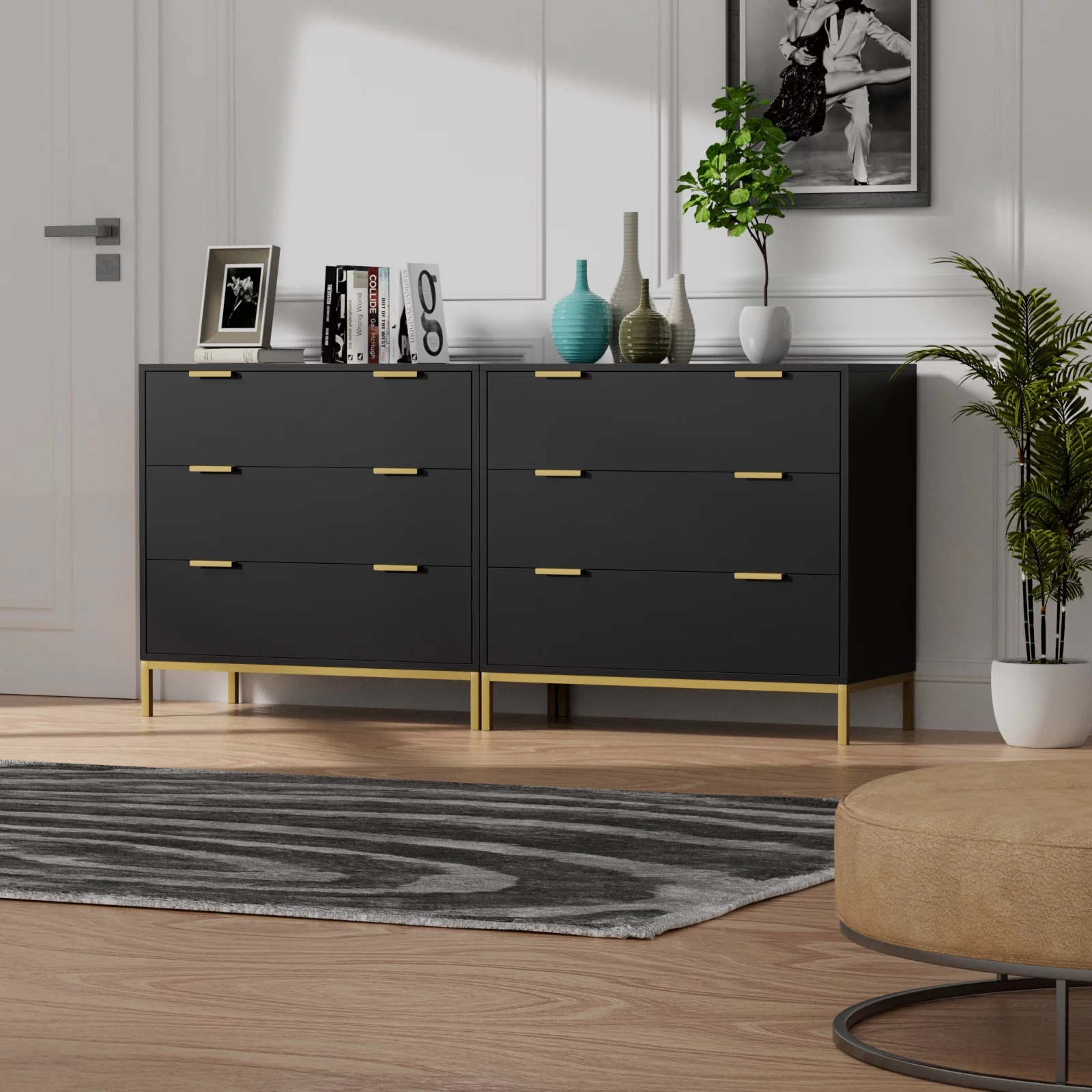 3 Drawer Black Wood Dressers Chest,29.3