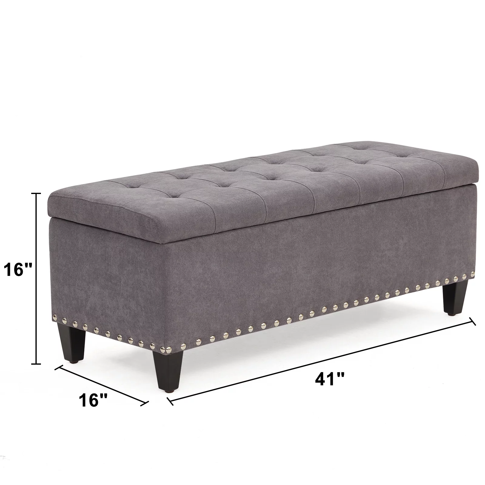 HUIMO Large Storage Ottoman, 41-inch Button-Tufted Upholstered Ottoman with Safety Hinge, End of Bed Storage Bench for Entryway, Living Room (Grey)