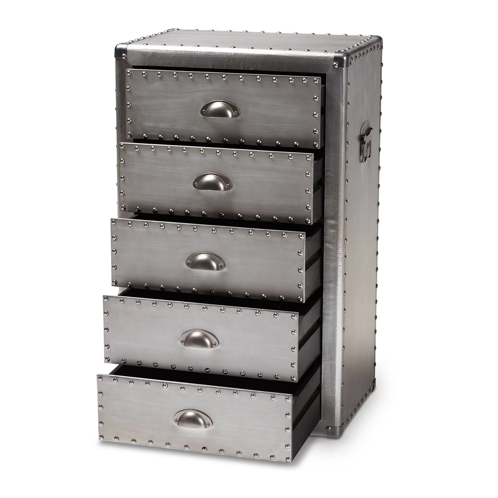 Baxton Studio Davet Mid-Century 5-Drawer Metal Accent Chest in Silver