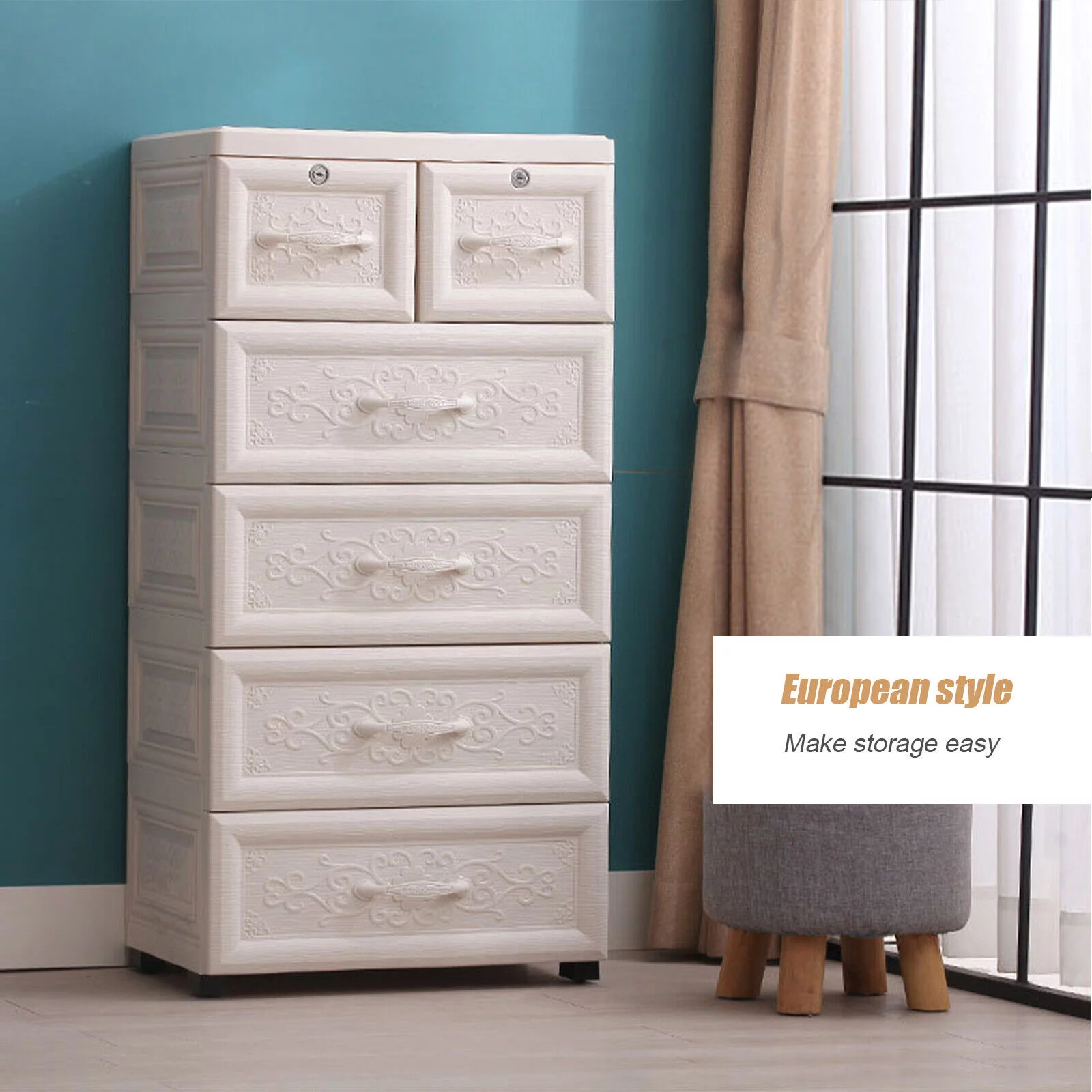 ZhdnBhnos 5 Layers Vertical Storage Cabinet 6 Drawers Plastic Clothes Dresser Tower Closet Organizer Shelf Lockable For Bedroom Living Room Office
