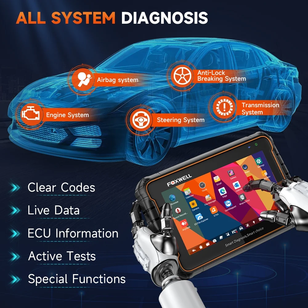 Foxwell GT60 BT Bluetooth OBD2 Scanner All System Automotive Diagnostic Scan Tool 24 Maintenance Functions ABS Bleeding Car Code Reader Auto Vin EOBD OBD Scanner Android Scan Tablet 2 Year Free Update