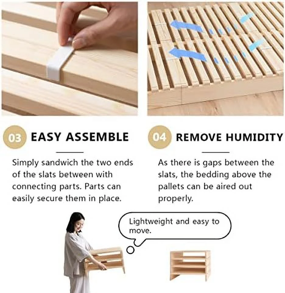 HBBOOMLIFE Pallet Bed Slats Headboard 2-Piece Set (Twin) Pine Wood Natural  Japanese Futon Mattress Floor Sleeping Tatami Mat