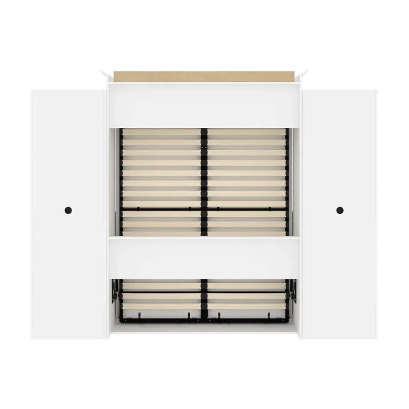 Atlin Designs Wood Full Murphy Bed with Closet Organizer in Bark Gray/White