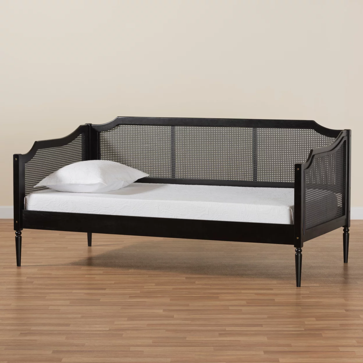 Baxton Studio Hancock Mid-Century Modern Charcoal Finished Wood and Synthetic Rattan Twin Size Daybed,Wholesale
