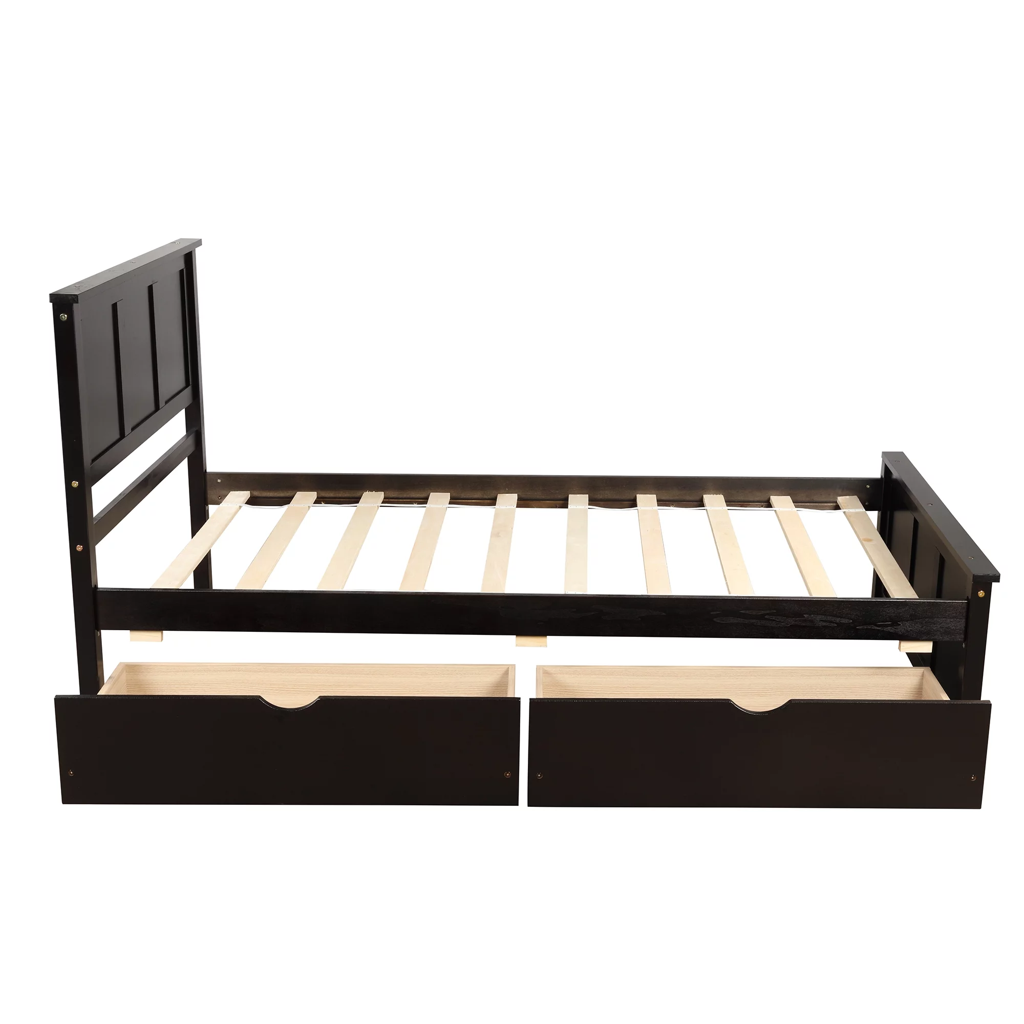 Euroco Wood Twin Platform Bed with Headboard & 2 Storage Drawers for Kids, Espresso