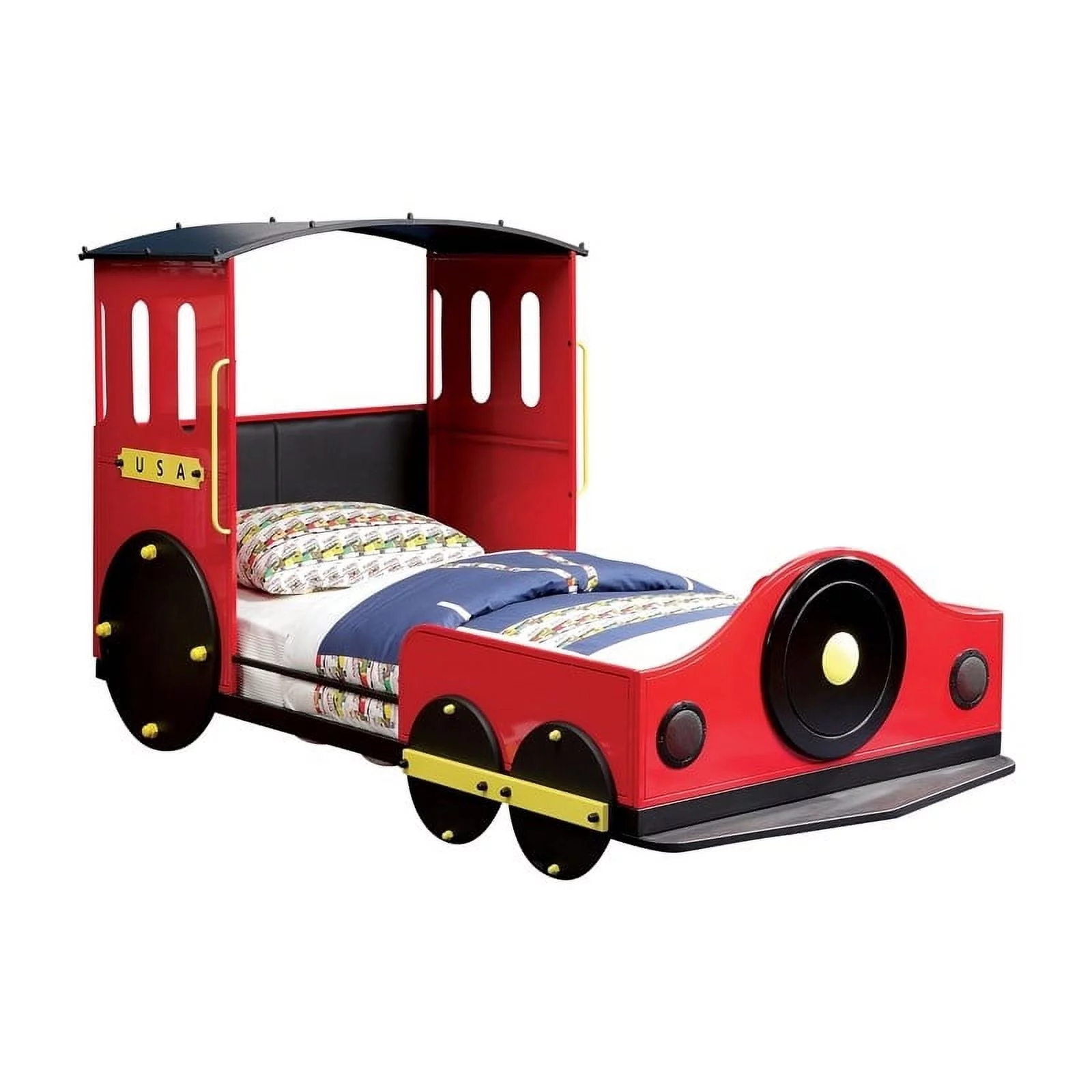 Roseberry Kids Modern Metal Novelty Twin Train Bed in Red/Black