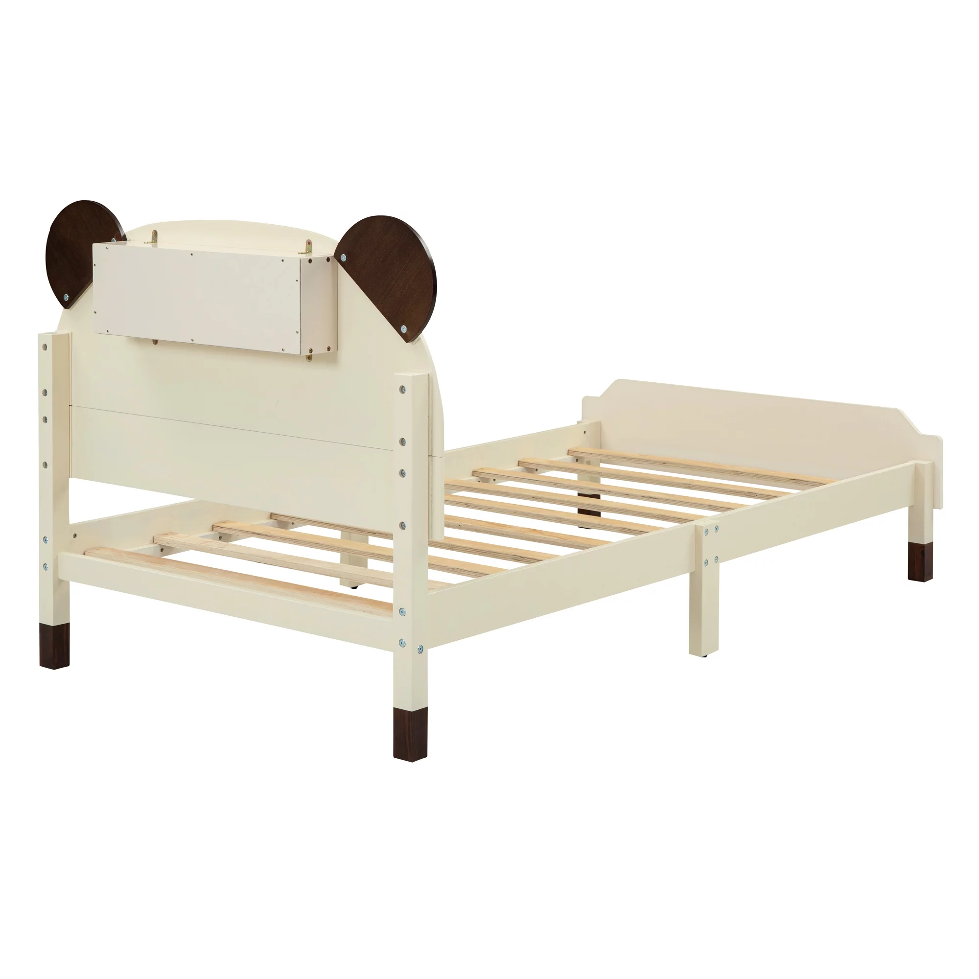 CoSoTower 3-Pieces Bedroom Sets Twin Size Bear-Shape Platform Bed with Nightstand and Storage Dresser,Cream+Walnut