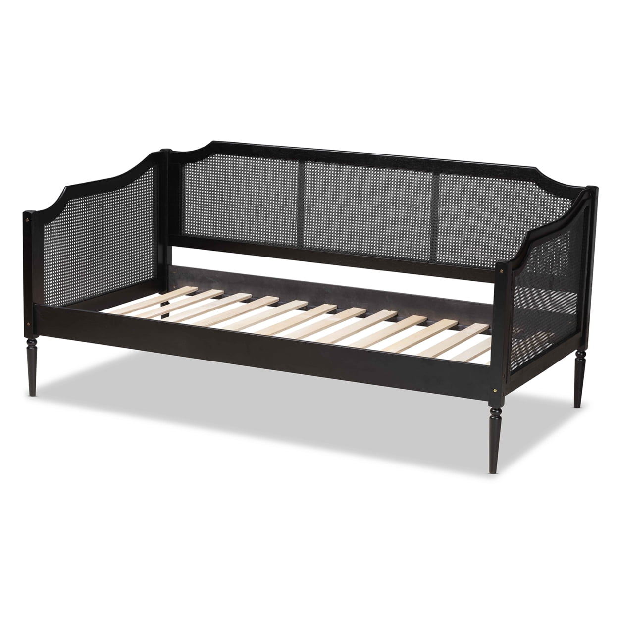 Baxton Studio Hancock Mid-Century Modern Charcoal Finished Wood and Synthetic Rattan Twin Size Daybed,Wholesale