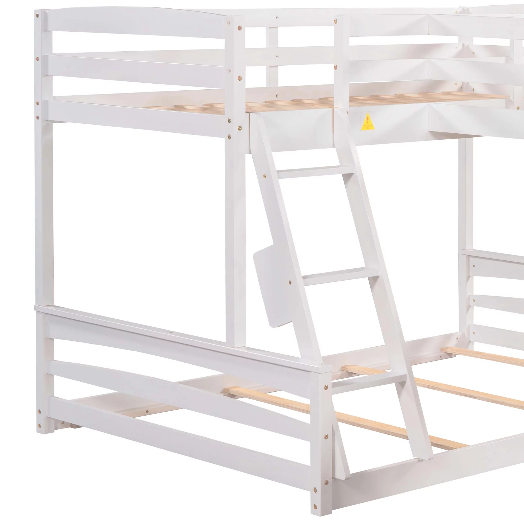 L Shaped Bunk Bed with Desk and Slide, Full-Length Guardrail, Wooden Twin over Full Bunk Corner Bed for Kids Teens Adults, 3 Beds in 1(White)
