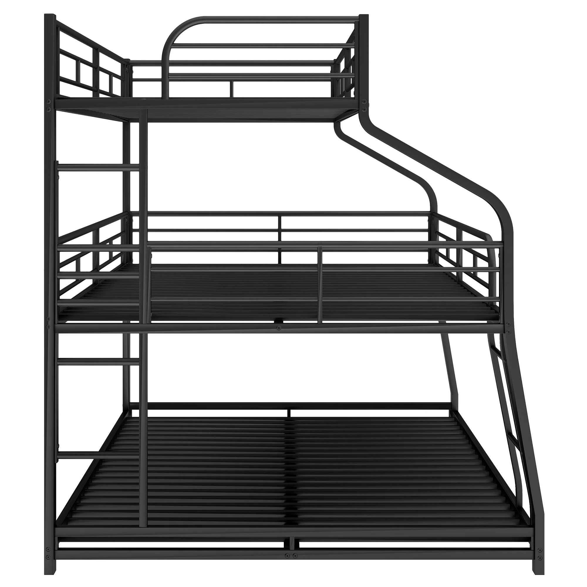 Euroco Metal Triple Bunk Bed, Twin-XL over Full-XL over Queen Size for Kids and Adults, Black