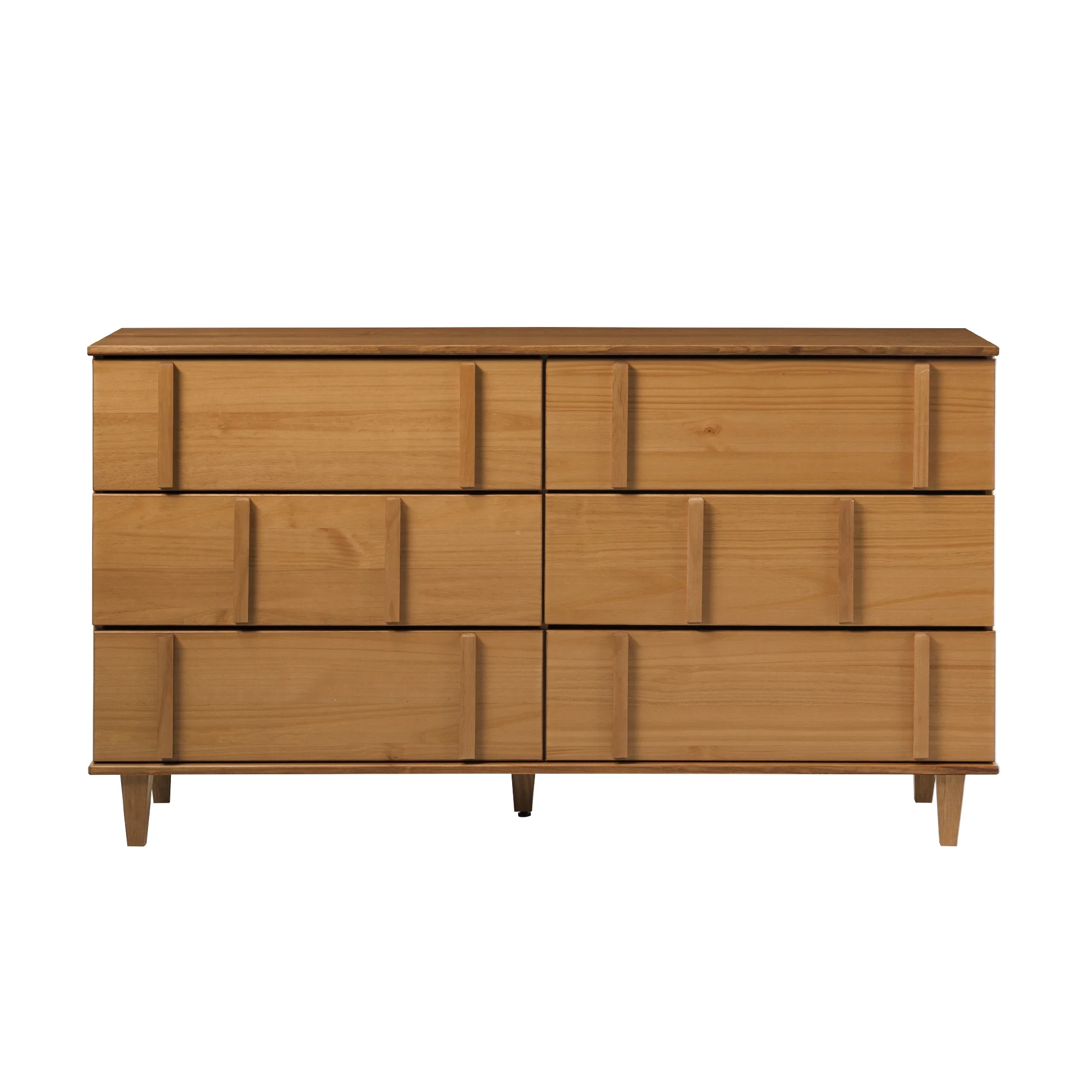 Walker Edison 60” Contemporary Vertical Drawer Pulls Solid Wood Dresser, Caramel