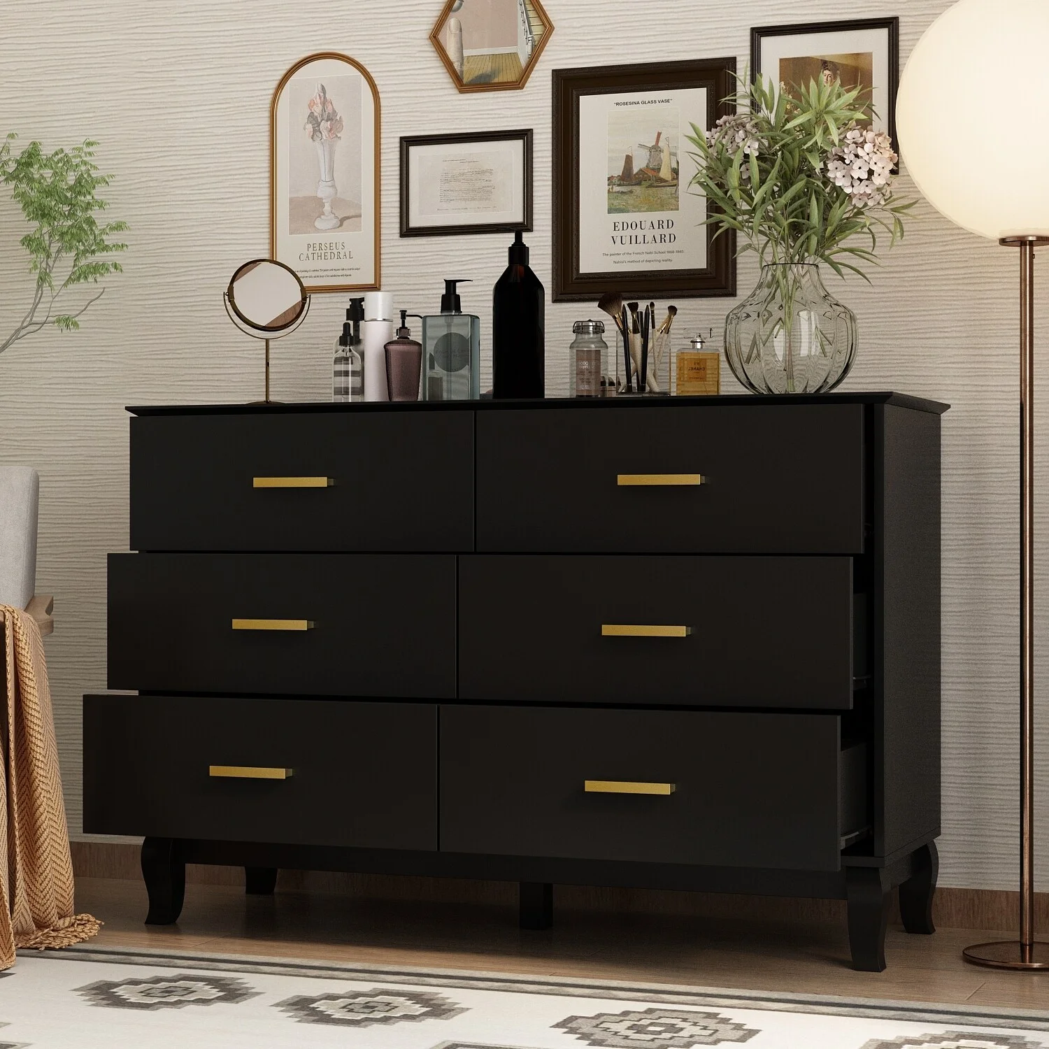 FUFU&GAGA  47.2''W 6 Drawer Double Dresser Drawer Storage Chest Lacquer White