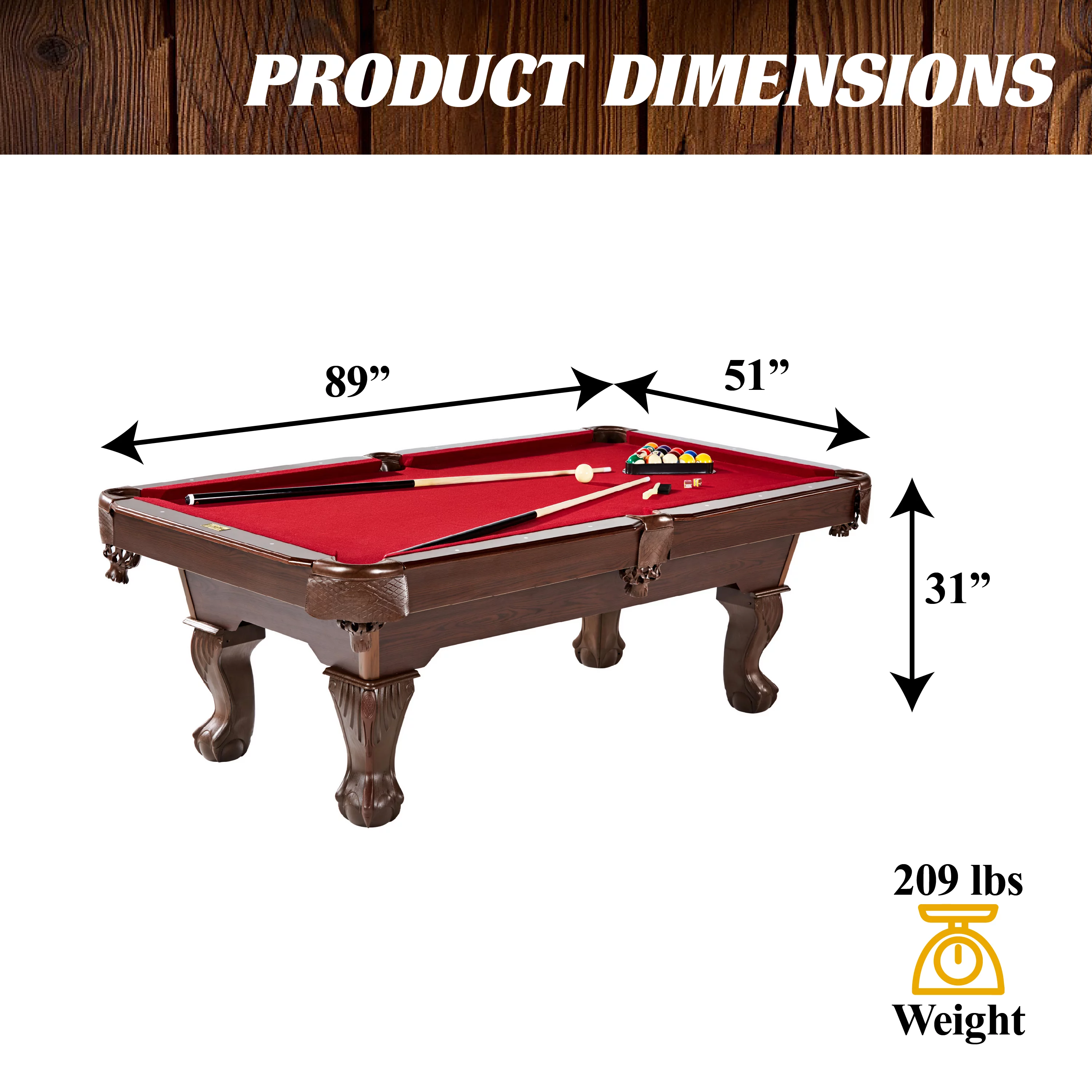 Barrington Red Billiard Table with Cue Rack and Accessories (89