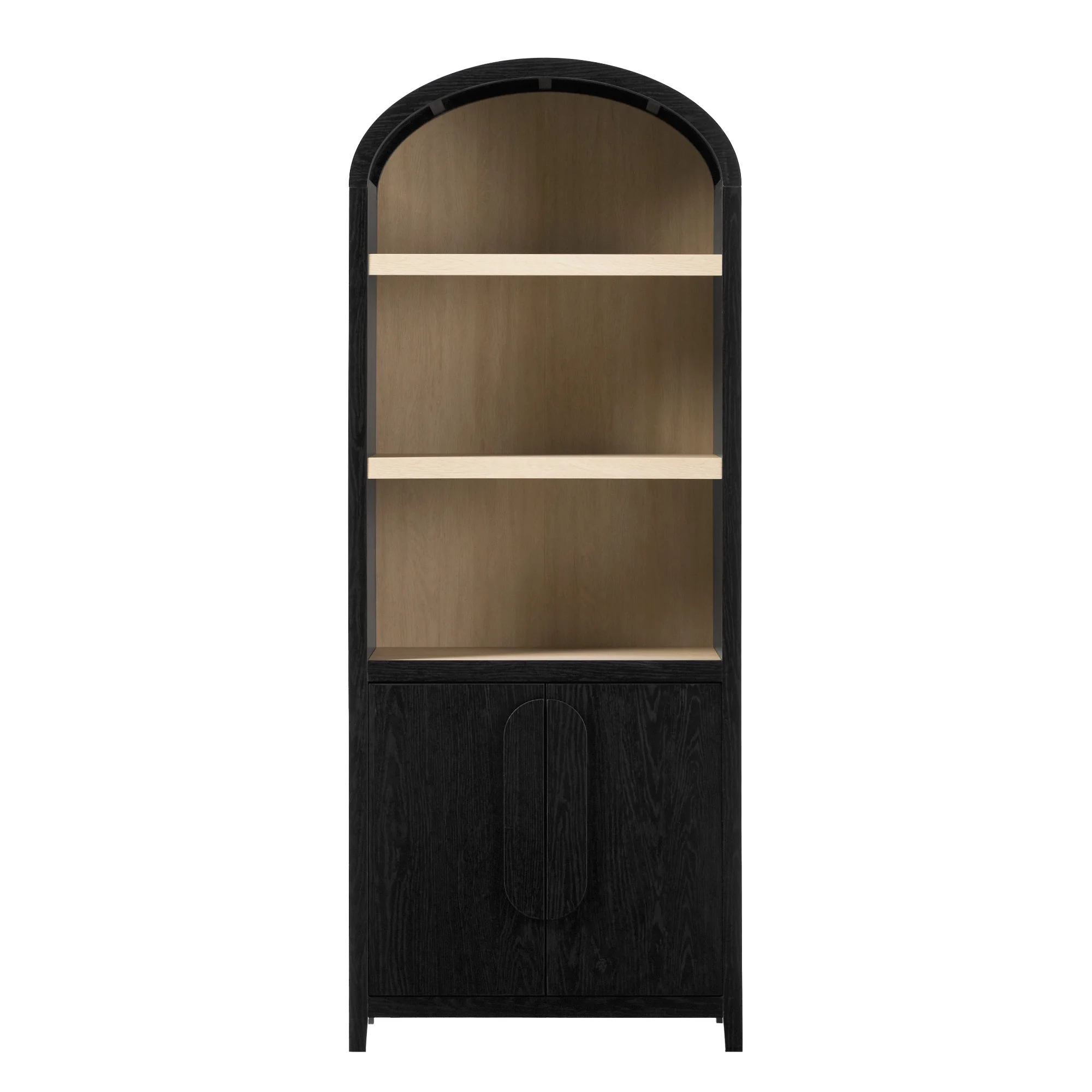 Walker Edison Modern 3 Shelf Open Arched Bookcase Cabinet, Black