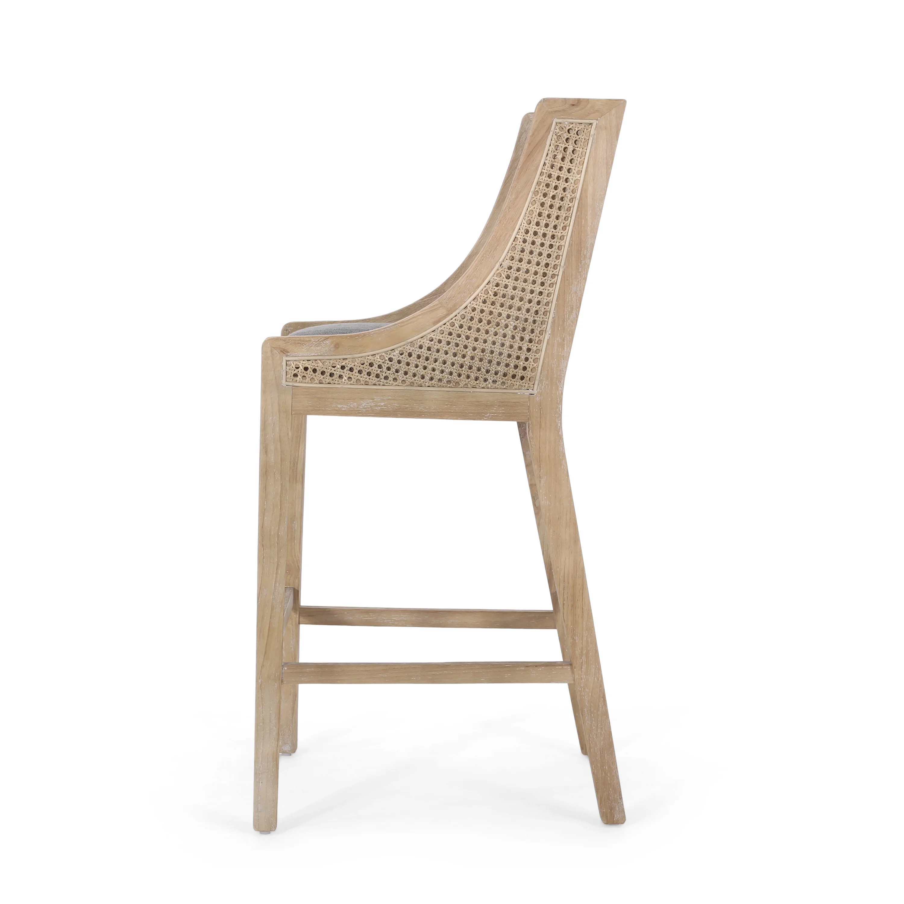 GDF Studio Oneida Rustic Fabric Upholstered Wood and Cane 30 inch Barstools, Set of 2, Charcoal and Natural