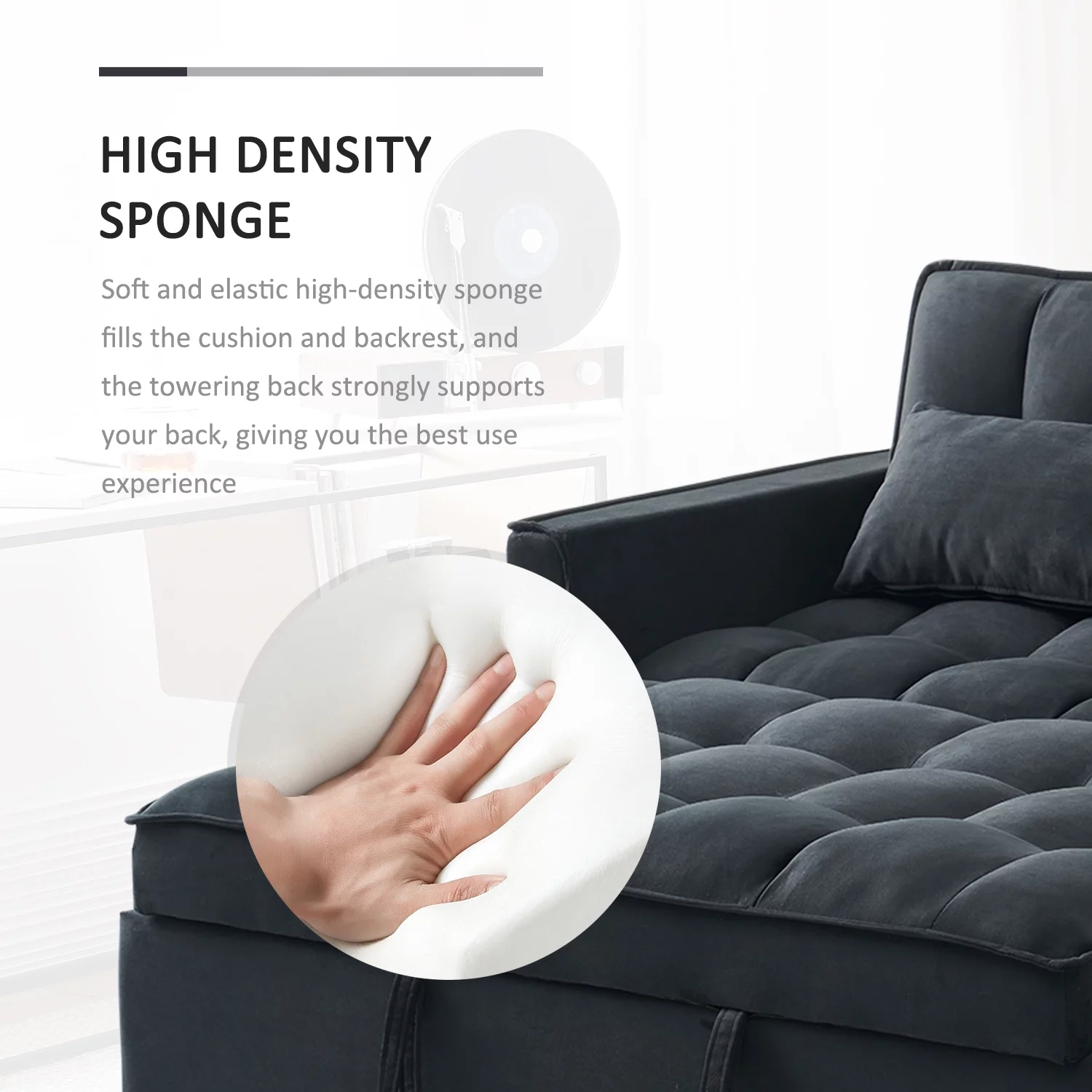 Tzicr 55.5'' 3-in-1 Convertible Sleeper Sofa Bed, Modern Velvet Loveseat Futon Couch Pullout Bed with Adjustable Backrest, Side Storage Pockets and Pillows. (Black)