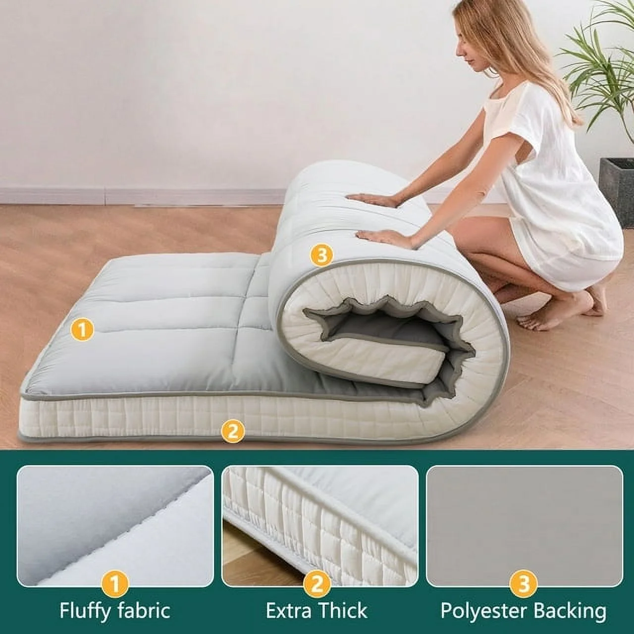 Japanese Floor Mattress, Futon Mattress, Foldable & Portable, Roll up Mattress Tatami Mat Sleeping Pad with Storage Bag