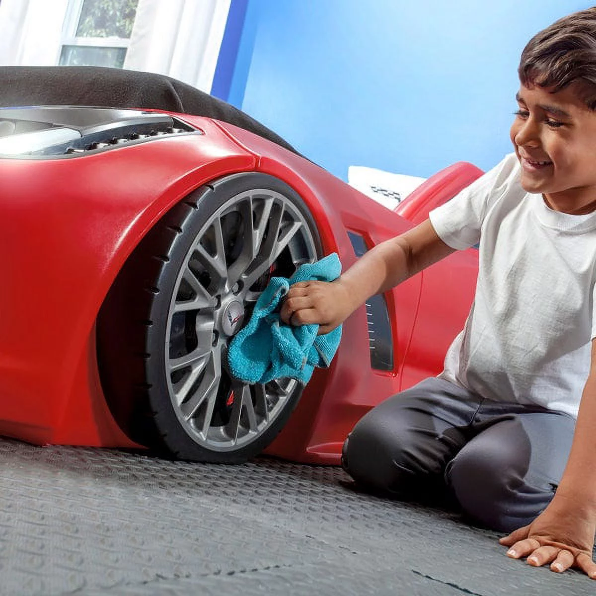 Step2 Corvette Convertible Toddler to Twin Bed with Lights, Red