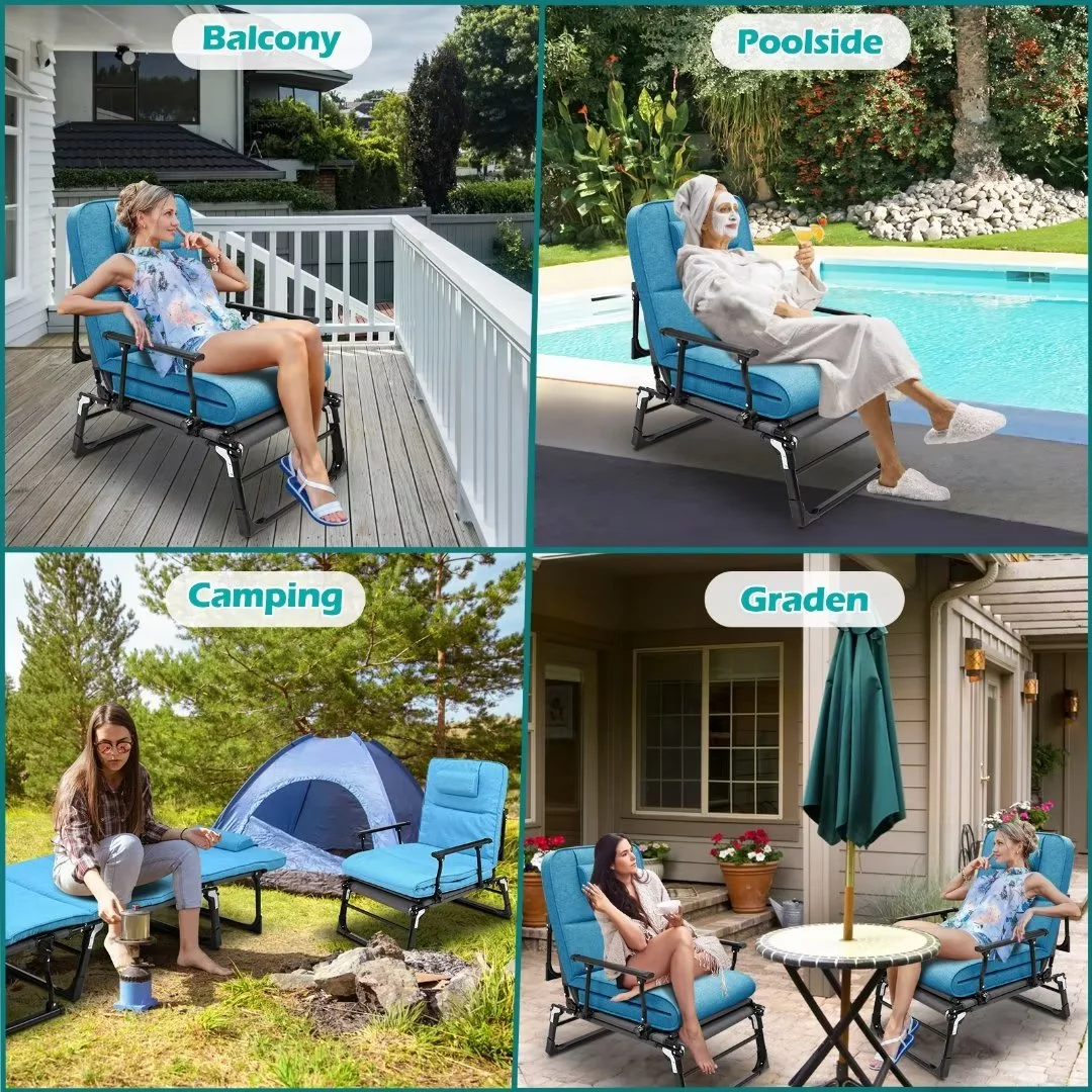 Docred 6-Fold Sleeping Cots for Adults, Folding Chaise Lounge Chairs Outdoor, Portable Folding Bed Cot Lounge Chair for Beach Lawn Camping Pool Sun Tanning