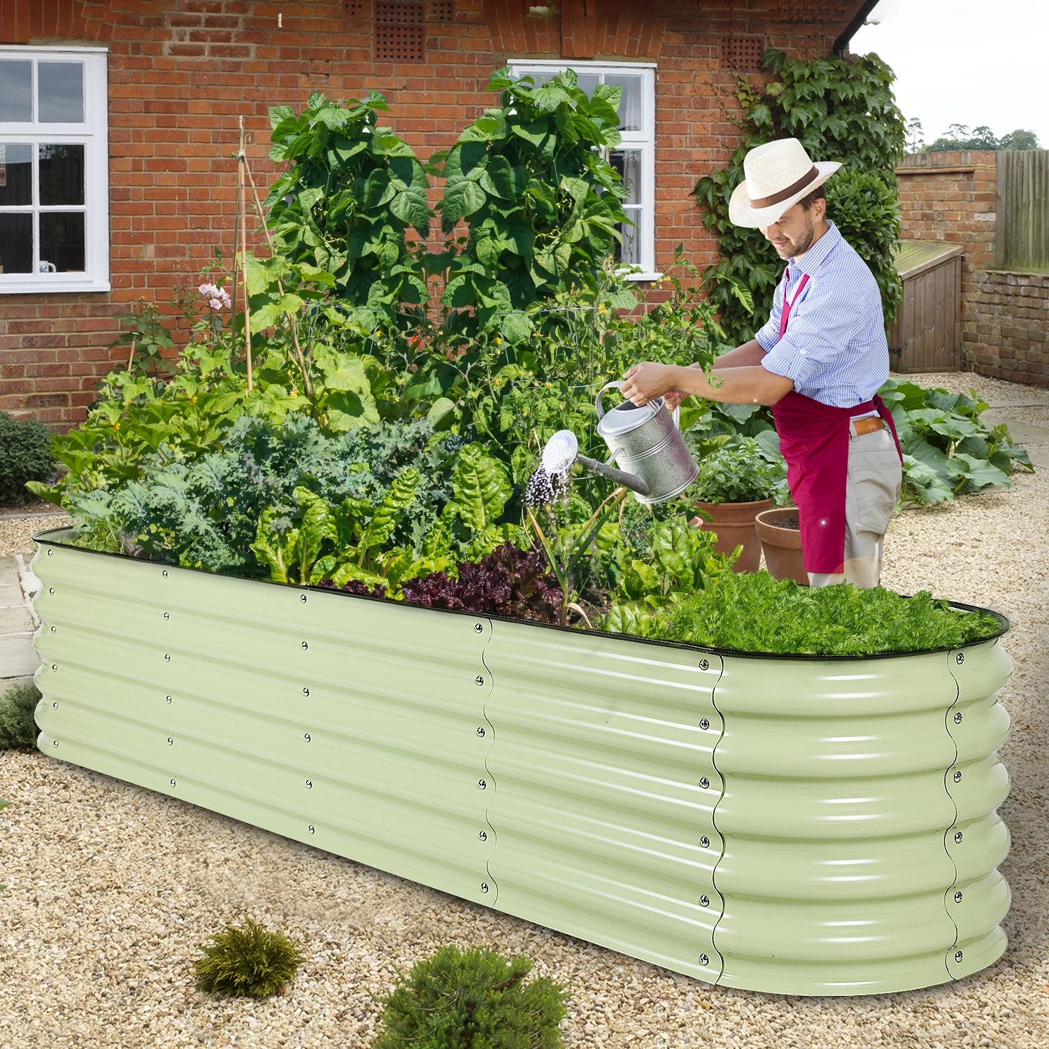 Aoodor 9-in-1 Modular Aluzinc Metal Raised Garden Bed - Outdoor Gardening Planter Soil Box for Vegetable, Flower, Herb - Olive Green (71''L x 35''W x 17''H)