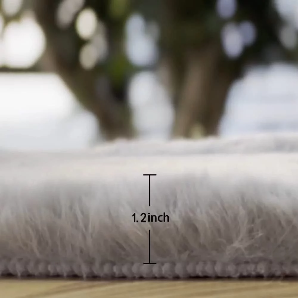 Sanmadrola Gray Faux Fur Rug 8x10, Faux Fur Sheepskin Rug for Living Room, Fluffy Washable Rug for Bedroom, Luxury Room Decor, Fuzzy Rug, Rectangle