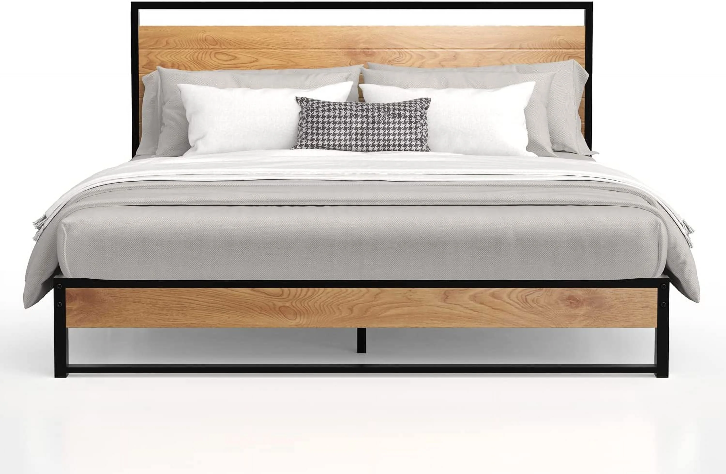 Metal Queen Size Platform Bed Frame with Wood Headboard/Footboard (Queen (U.S. Standard))