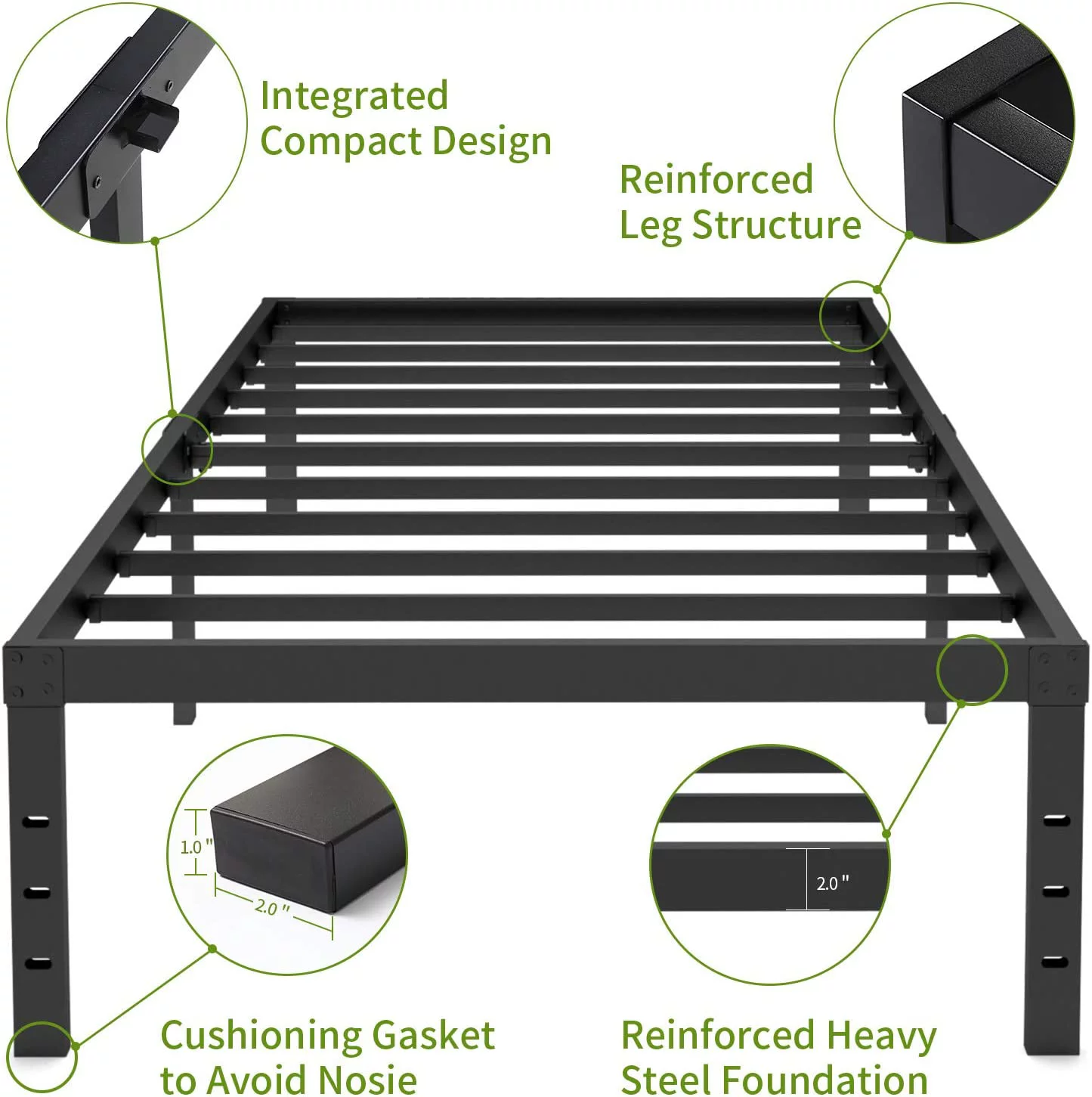 18 Inch Metal Platform Bed Frame/3500lbs Heavy Duty Steel Slat Mattress Foundation/Reinforced Platform/Noise Free/Easy Assembly Twin/Twin XL/Queen/King/California King (Full)