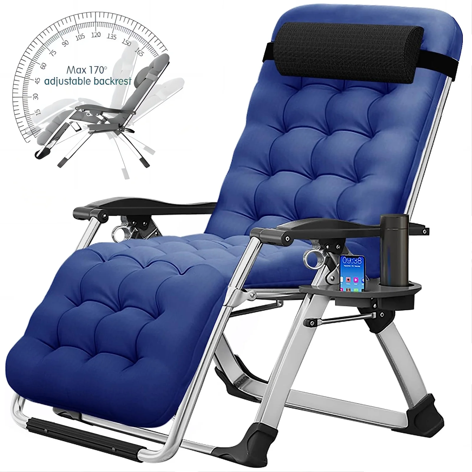 Slsy Zero Gravity Chair with with 2 Sided Cushion & Headrest, Lawn Recliner, Reclining Patio Lounger Chair, Folding Portable Chaise with Cup Holder