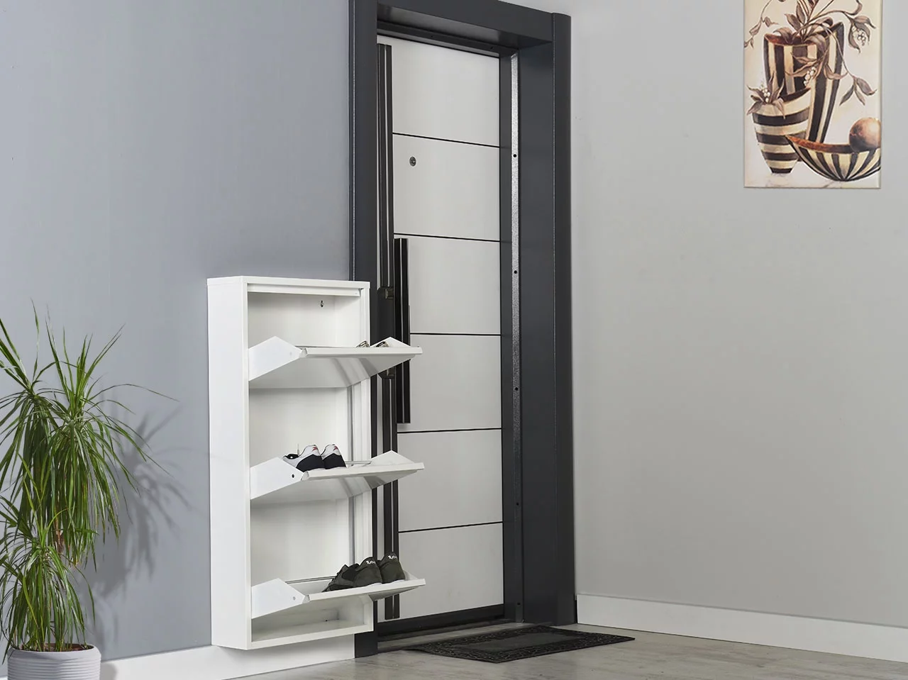 SLIMLINE Metal Shoe Cabinet, 3 Drawer, 41x20x6