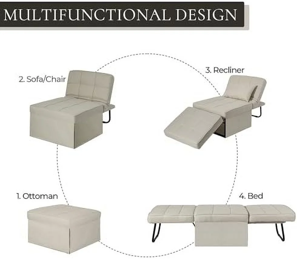 NLIBOOMLife Convertible Sofa Bed  4 in 1 Multi- Folding Ottoman Bed with Adjustable Backrest  Modern Pull Out Sleeper Chair for Living Room Apartment Office (Dark Blue  Medium-28 Width)