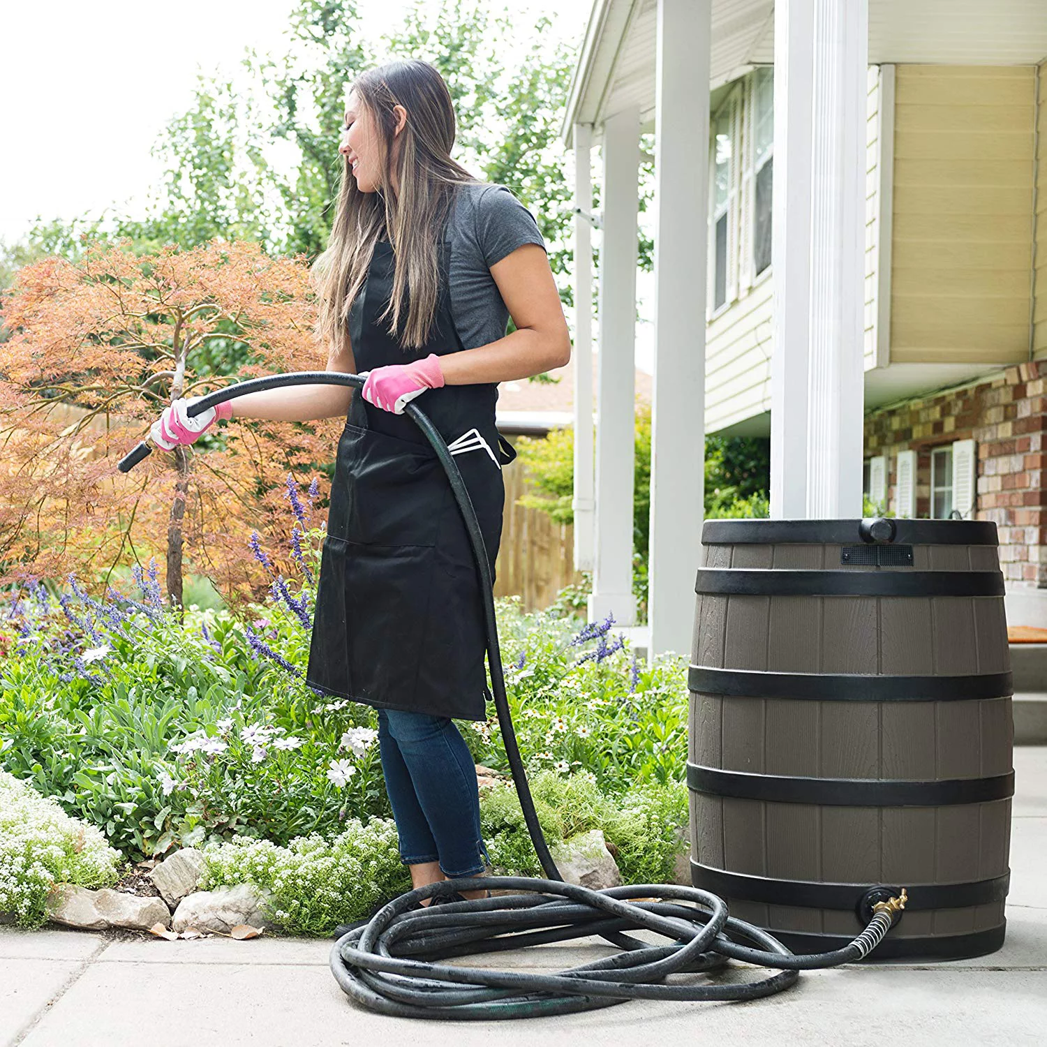 Good Ideas Rain Wizard 40-Gallon Rain Barrel - Darkened Ribs - Khaki