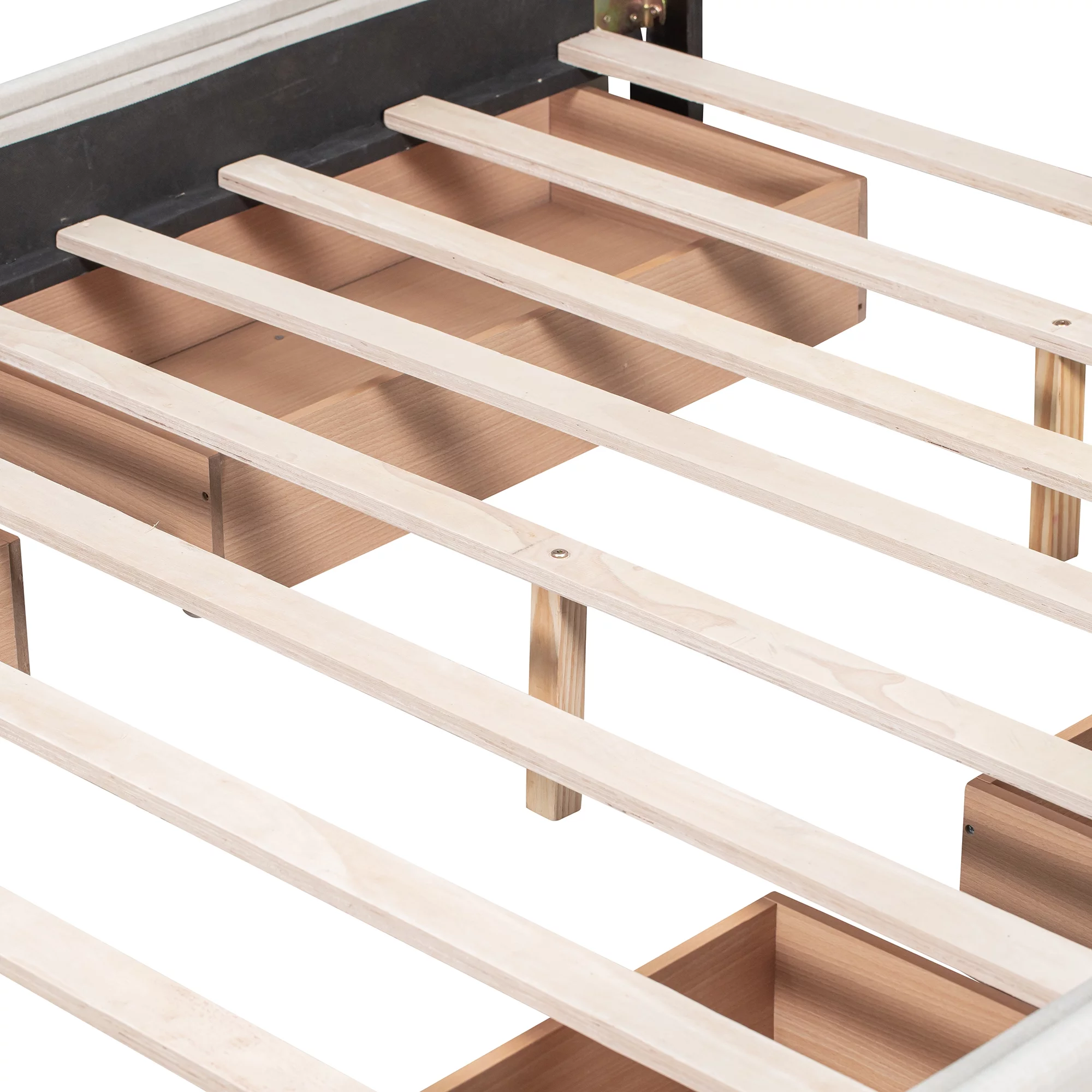 Bellemave Queen Size Upholstered Platform Bed with 4 Drawers, Storage Queen Bed Frame with Classic Headboard,Linen Fabric,Save Space Design,Beige