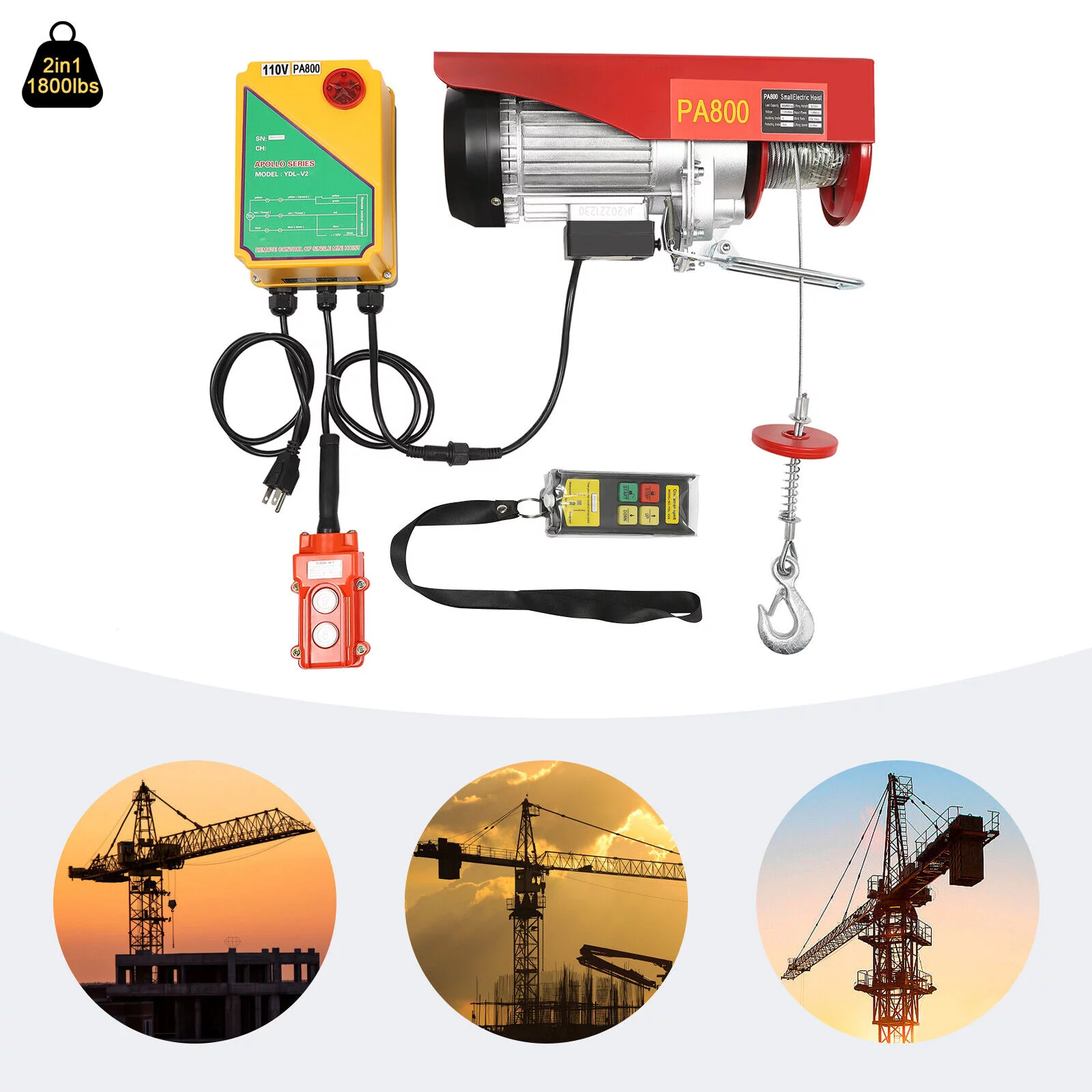 Automatic Electric Cable Hoist, Wireless Remote Control, 110V 1450W Overhead Pulley Winch with Towing Sling, 39 ft Cable Length, Electric Winch for Garage, Warehouse, Construction, Farm