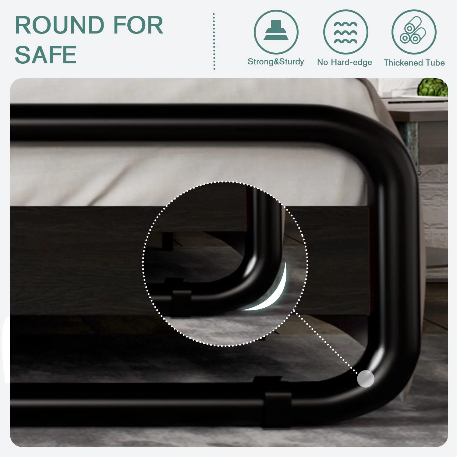 Size Metal Bed Frame with Round/Curved Wooden Headboard and Footboard  Platform Bed Frame with Under Bed Storage  Heavy Duty Metal Mattress Foundation  No Box Spring Needed  Modern  Black