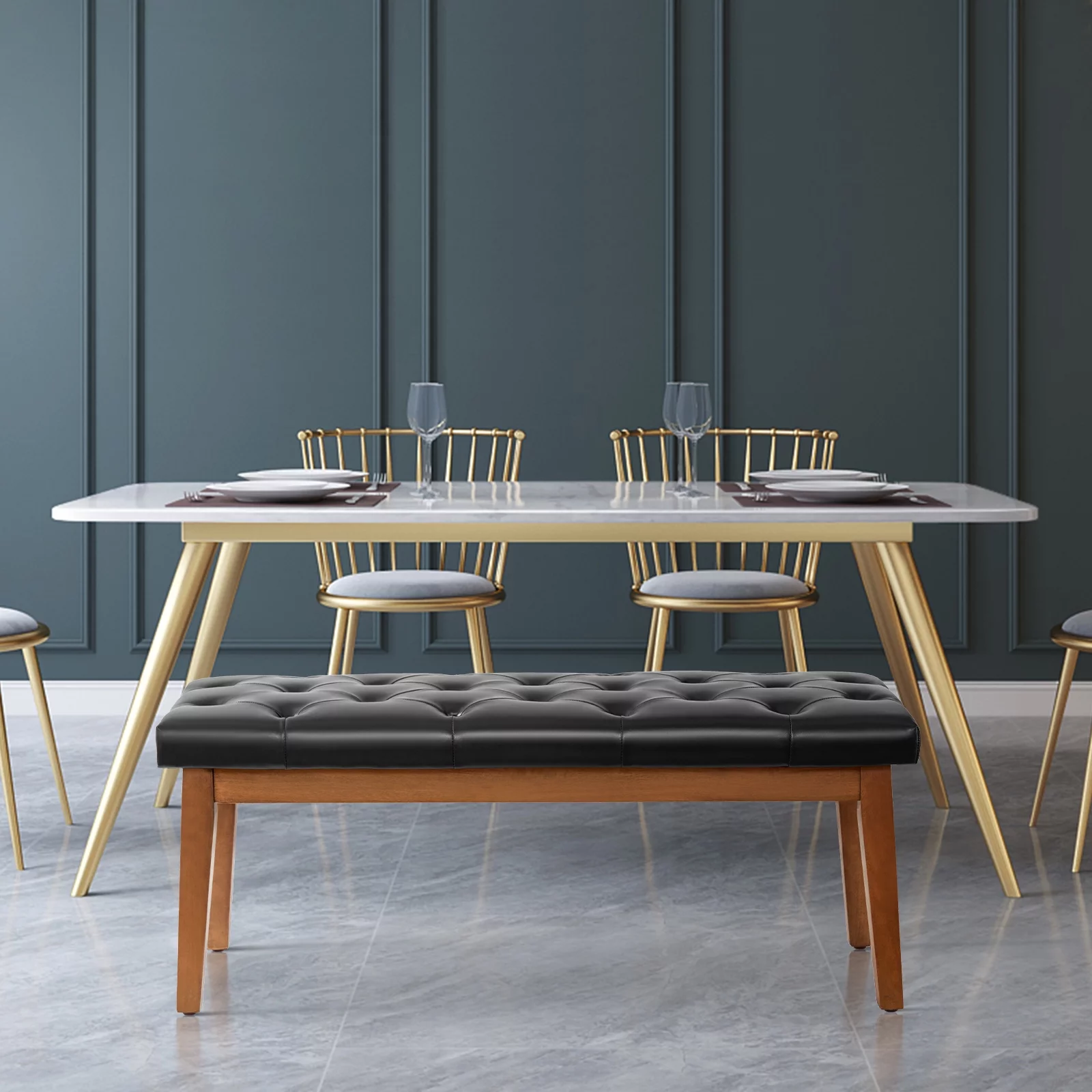 HUIMO Bedroom Bench End of Bed, Upholstered Dining Bench for Kitchen, Button-Tufted Entryway Bench, Fabric Ottoman Bench for Living Room, Black