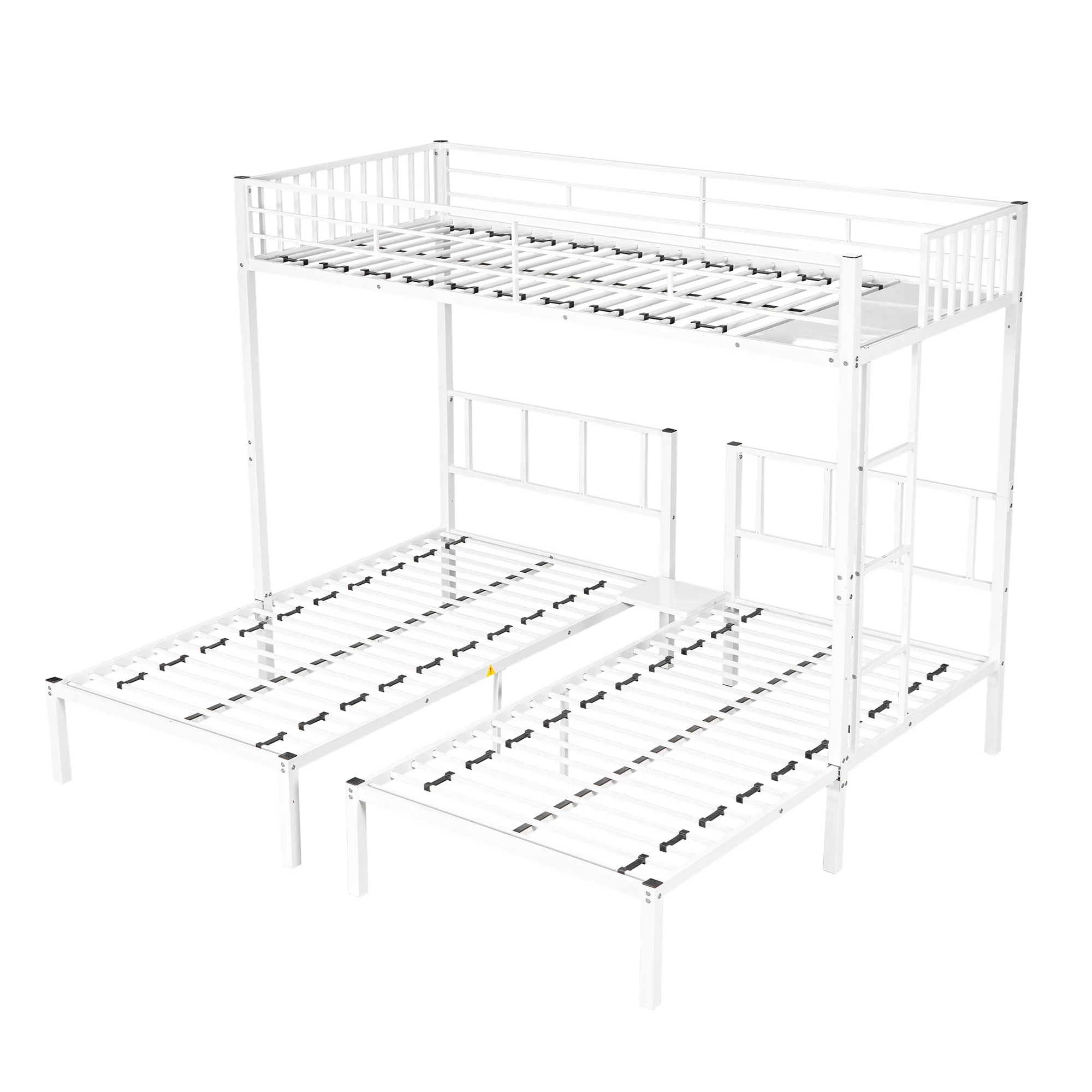 Triple Metal Bunk Bed Twin over Twin with Ladder for Kids, Boys & Girls, Convertible Bunk Set, White