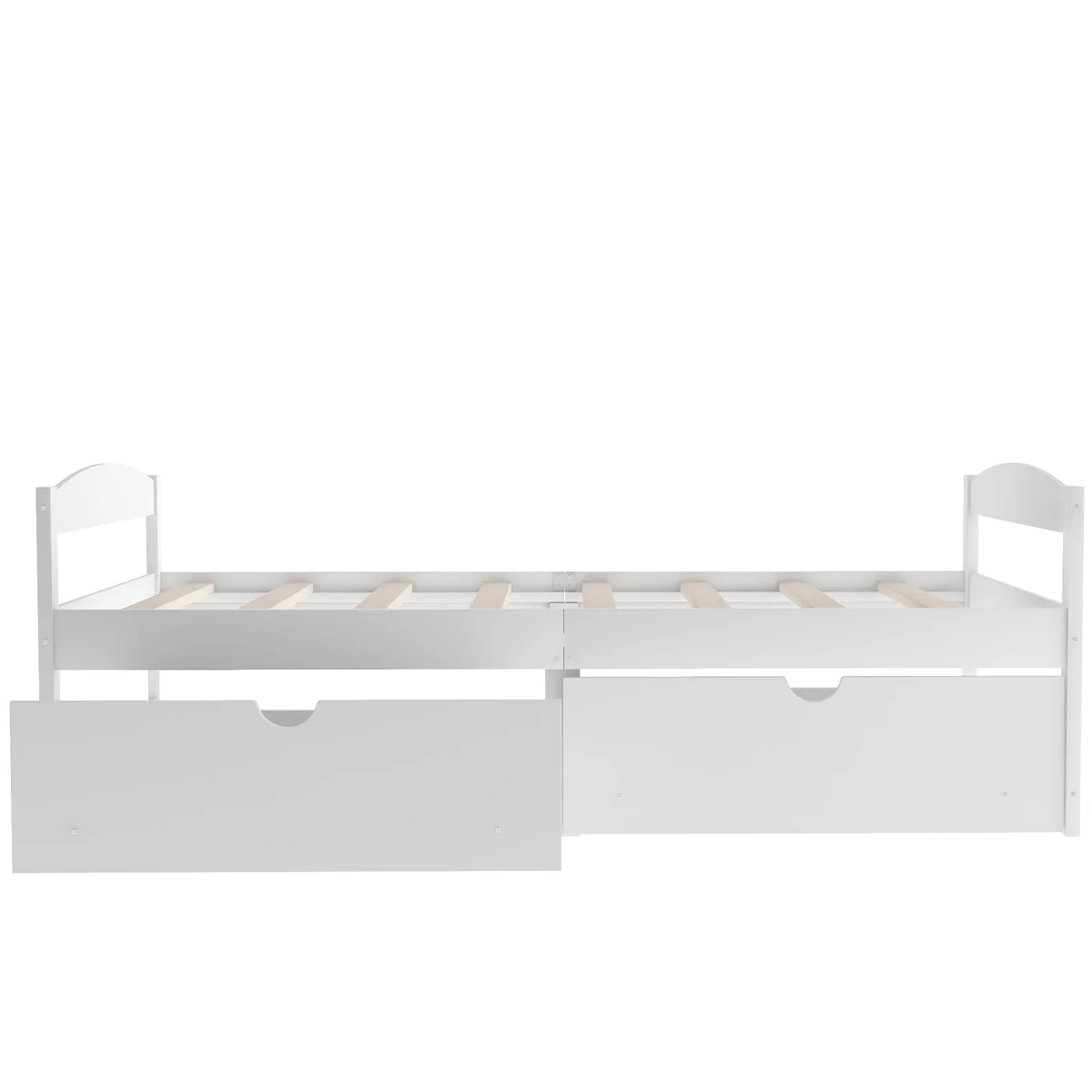 Wood Bed Frame Twin Size with 2 Drawers Platform Bed w/Headboard & Footboard Solid Wood Slat Support, No Box Spring Needed, Panel Bed Mattress Foundation