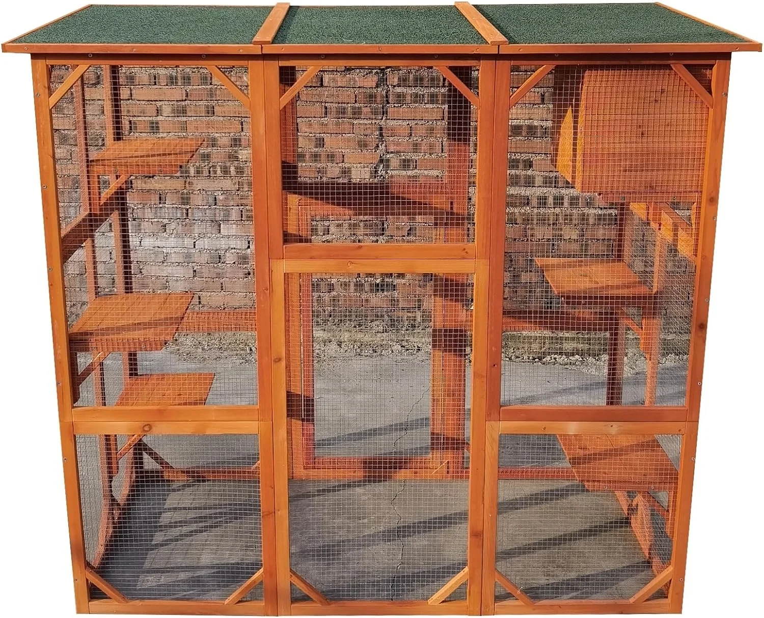 Omitree New Large Outdoor Weatherproof Multi Platforms Wooden Cat House Catio Indoor Feral Cat Shelter with Lounge Box Asphalt Roof