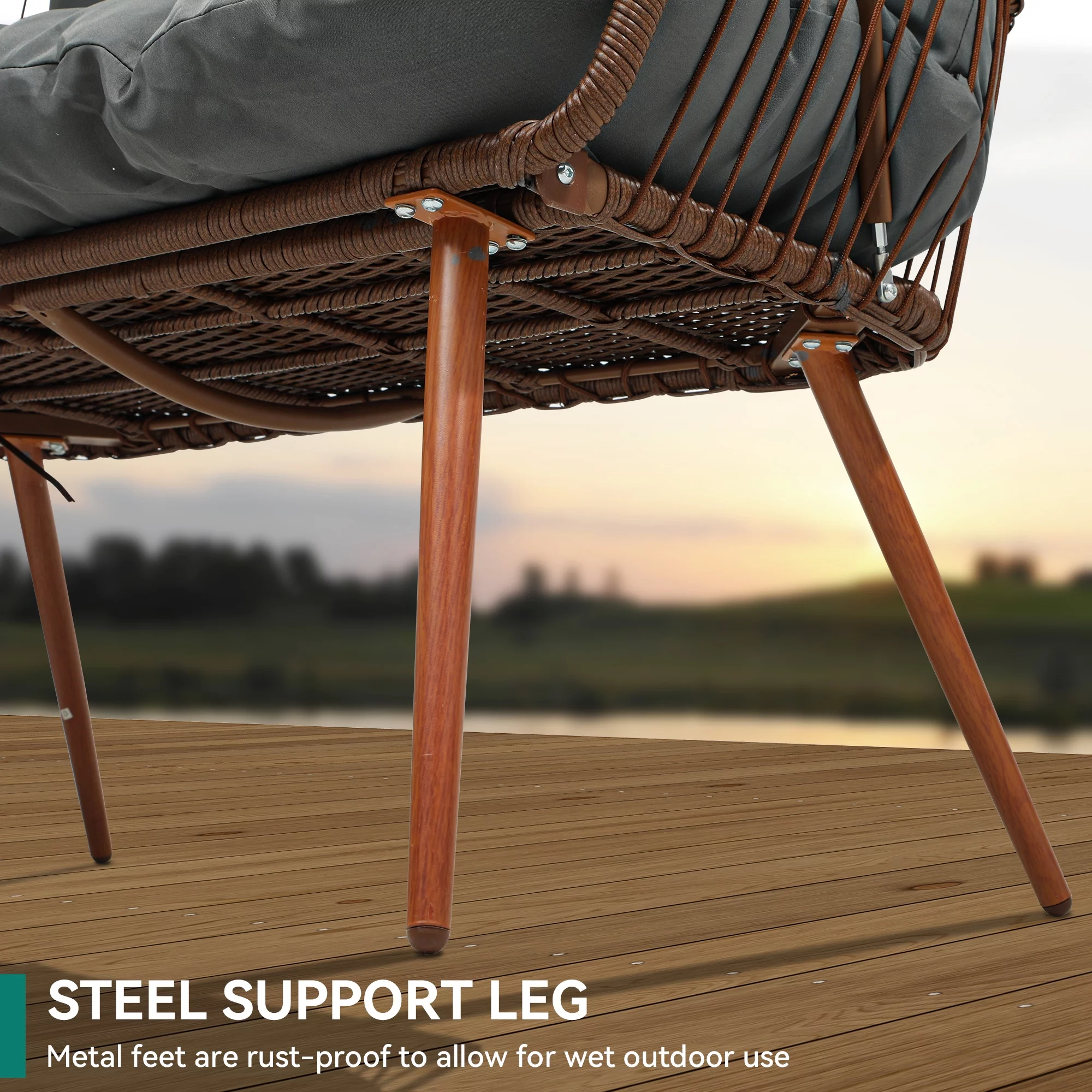 Dextrus Double Egg Chair with Legs 2 Person Wicker Egg Chair Indoor Outdoor Patio Egg Chair with Cushions 510lbs for Patio, Bedroom, Garden and Balcony, Gray