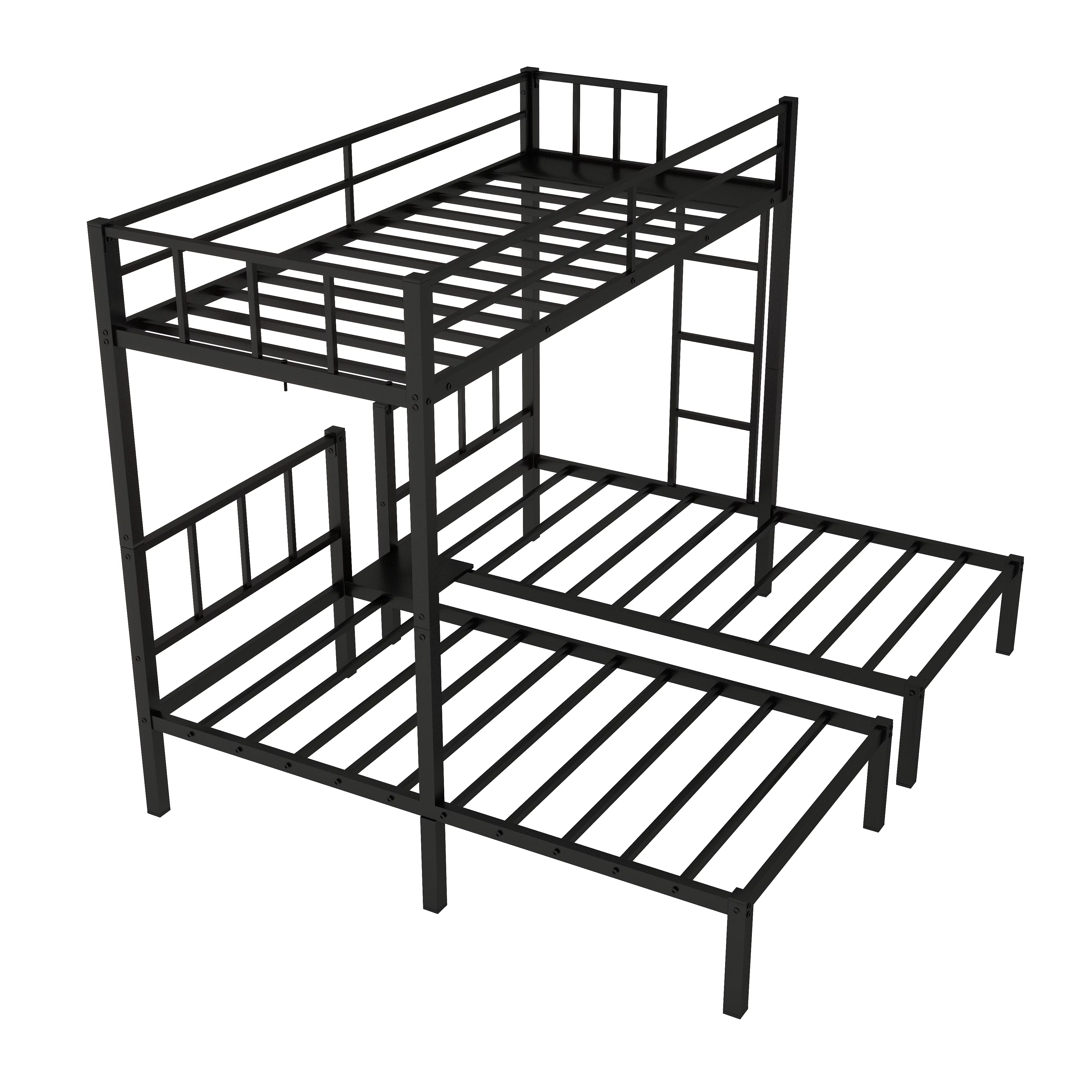 Metal Triple Bunk Bed for 3,Twin over Twin&Twin Size Bunk Bed with Built-in Shelf,Can be divided into 3 Separate Bed,Heavy-Duty Steel Bed Frame for Kids Teens Adults (Black)