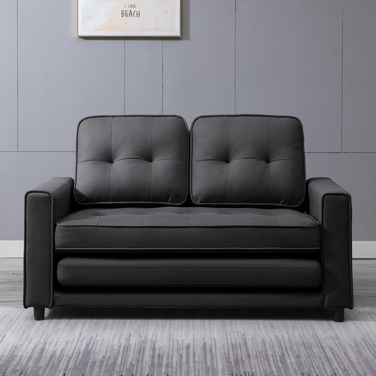 BALUS 3-in-1 Pull Out Sleeper Sofa Bed with Dual Side Pockets, Loveseat Sofa Sleeper, Dark Gray